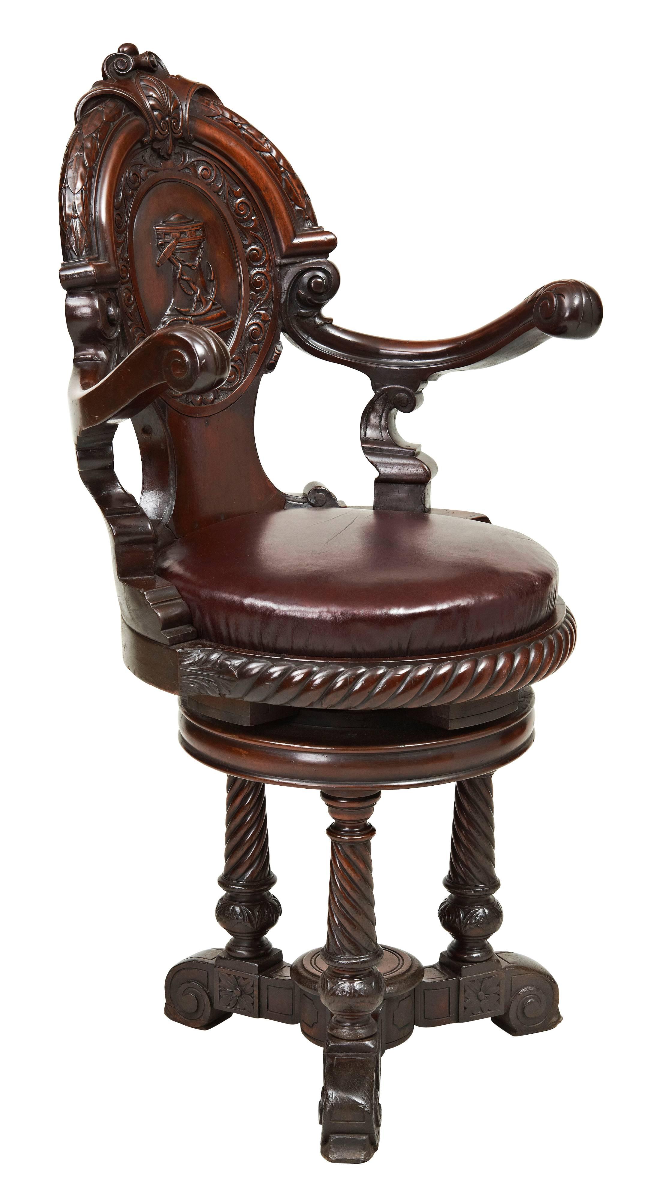 Victorian 19th Century Carved Ship's Chair For Sale