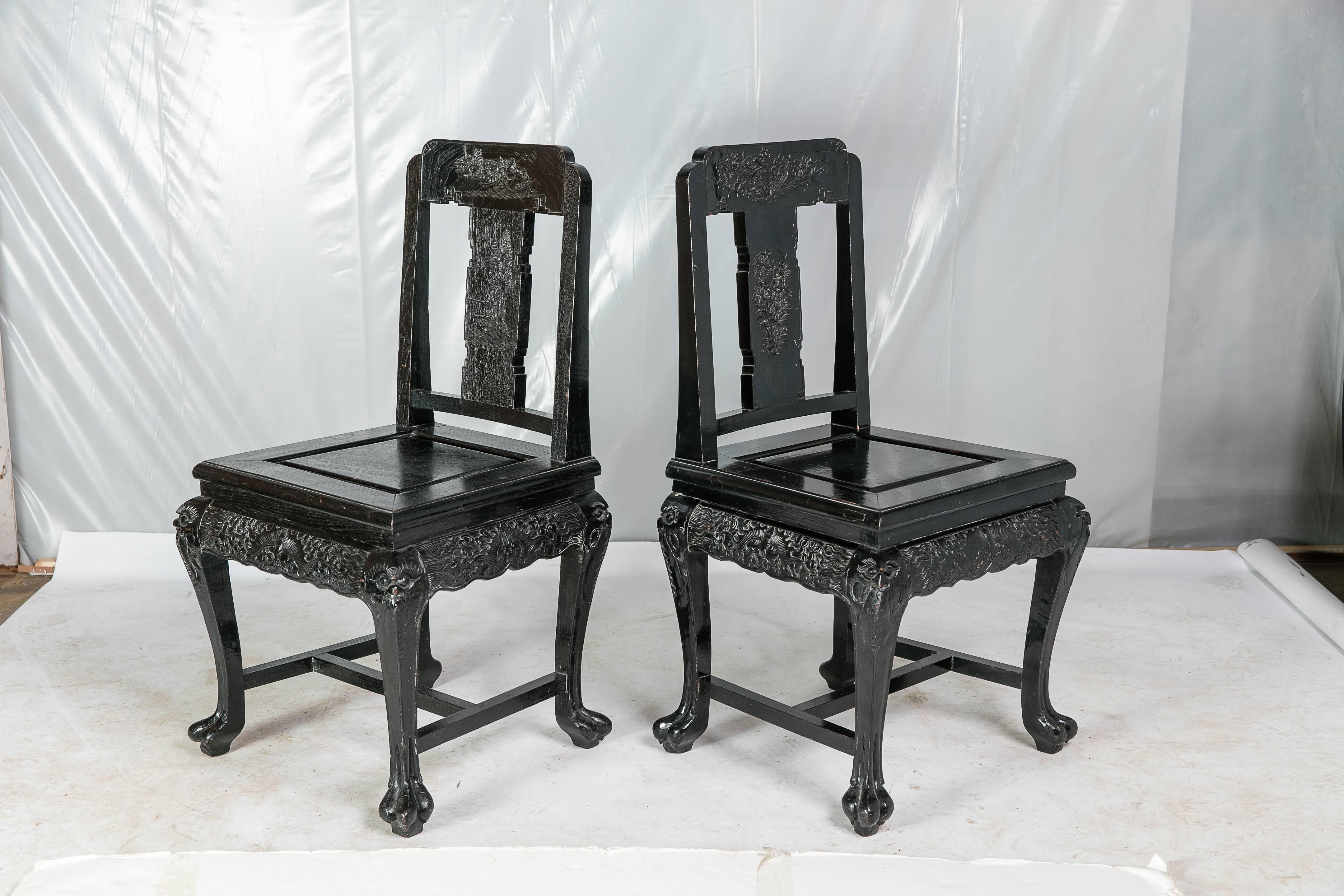 Chinese Export Mid-20th Century Chinese Hall Chairs, Pair For Sale