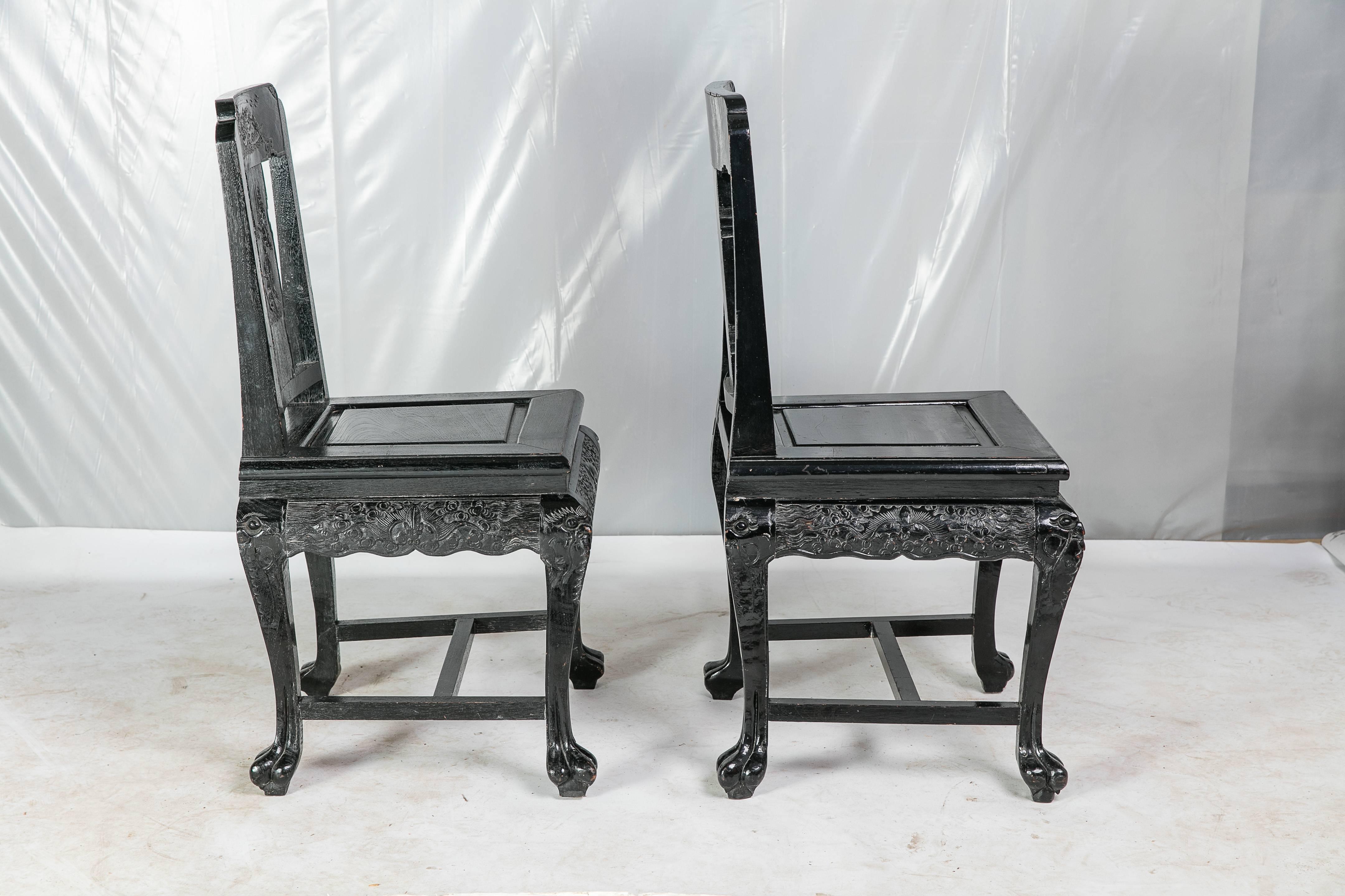 Hong Kong Mid-20th Century Chinese Hall Chairs, Pair For Sale