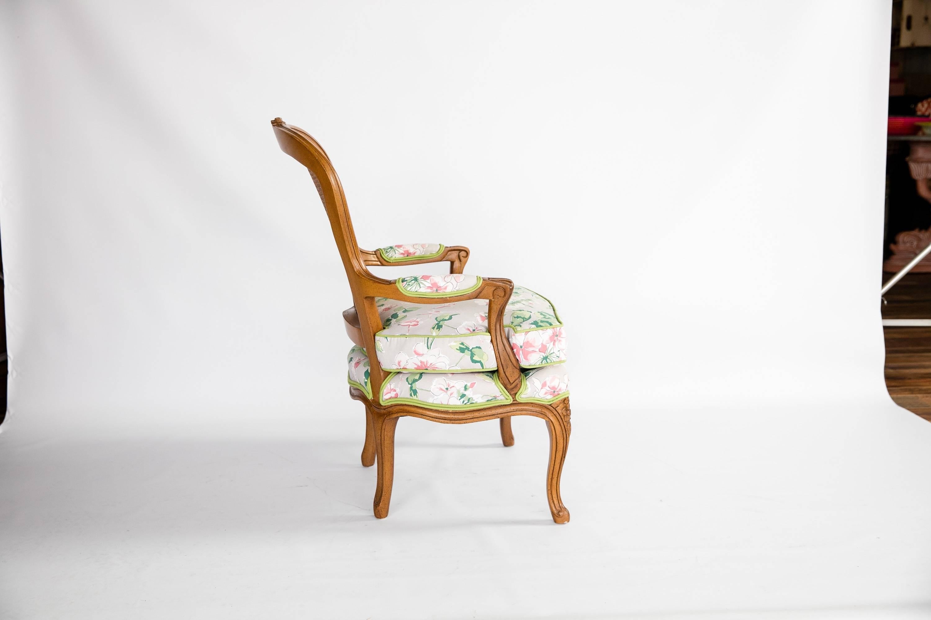 French Provincial Bergere Chair with Floral Upholstery, 1960s For Sale