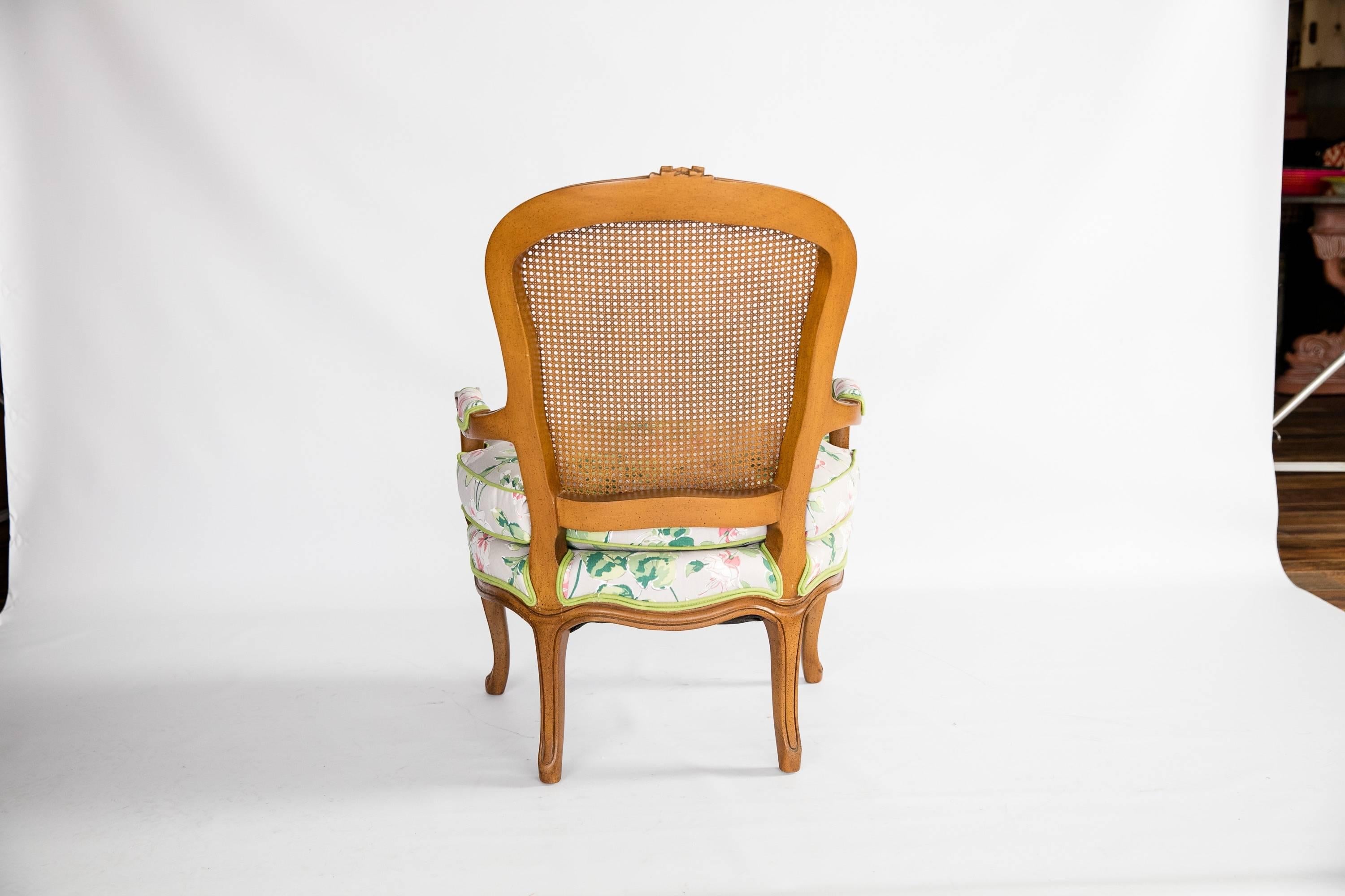 American Bergere Chair with Floral Upholstery, 1960s For Sale