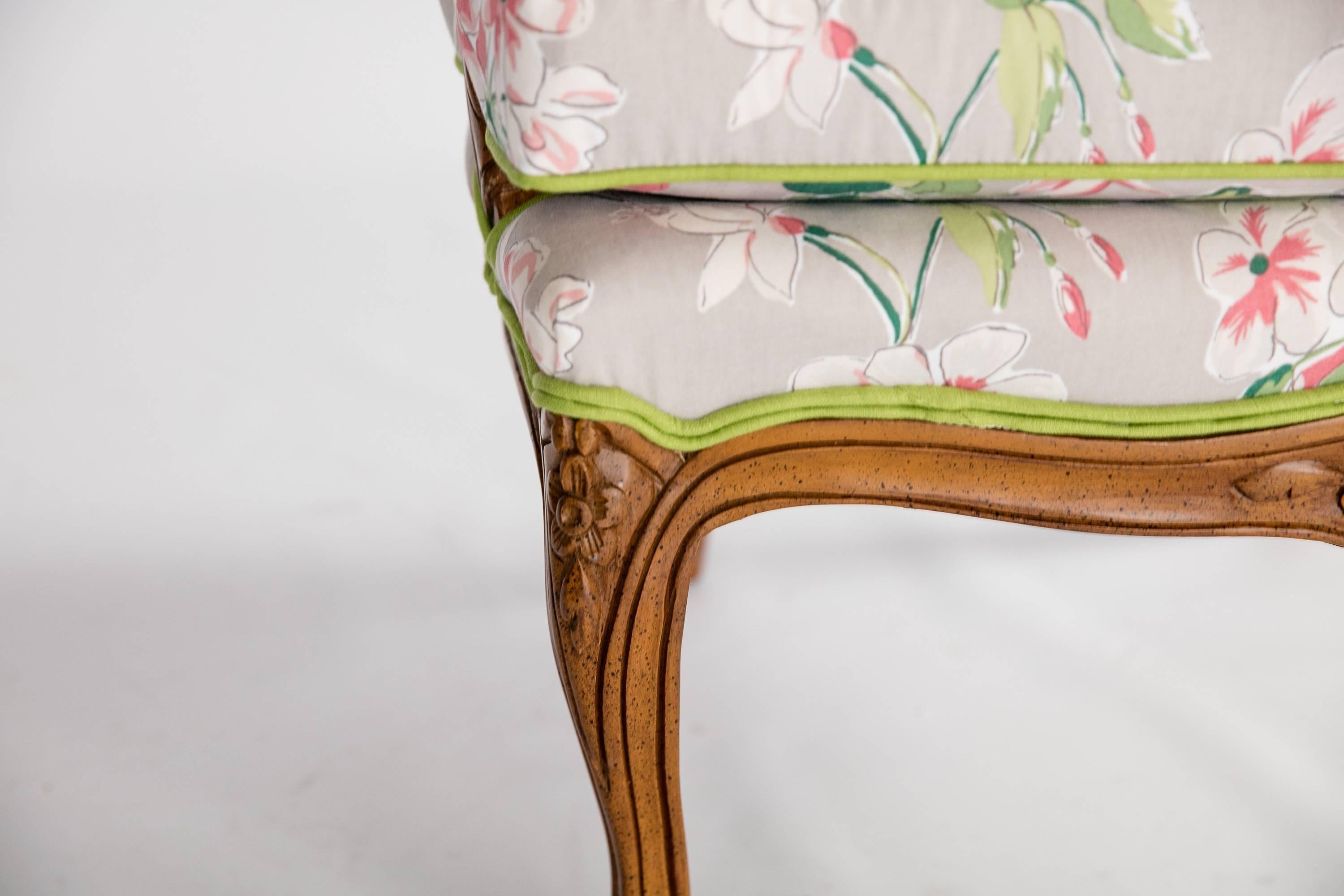 Bergere Chair with Floral Upholstery, 1960s In Excellent Condition For Sale In High Point, NC