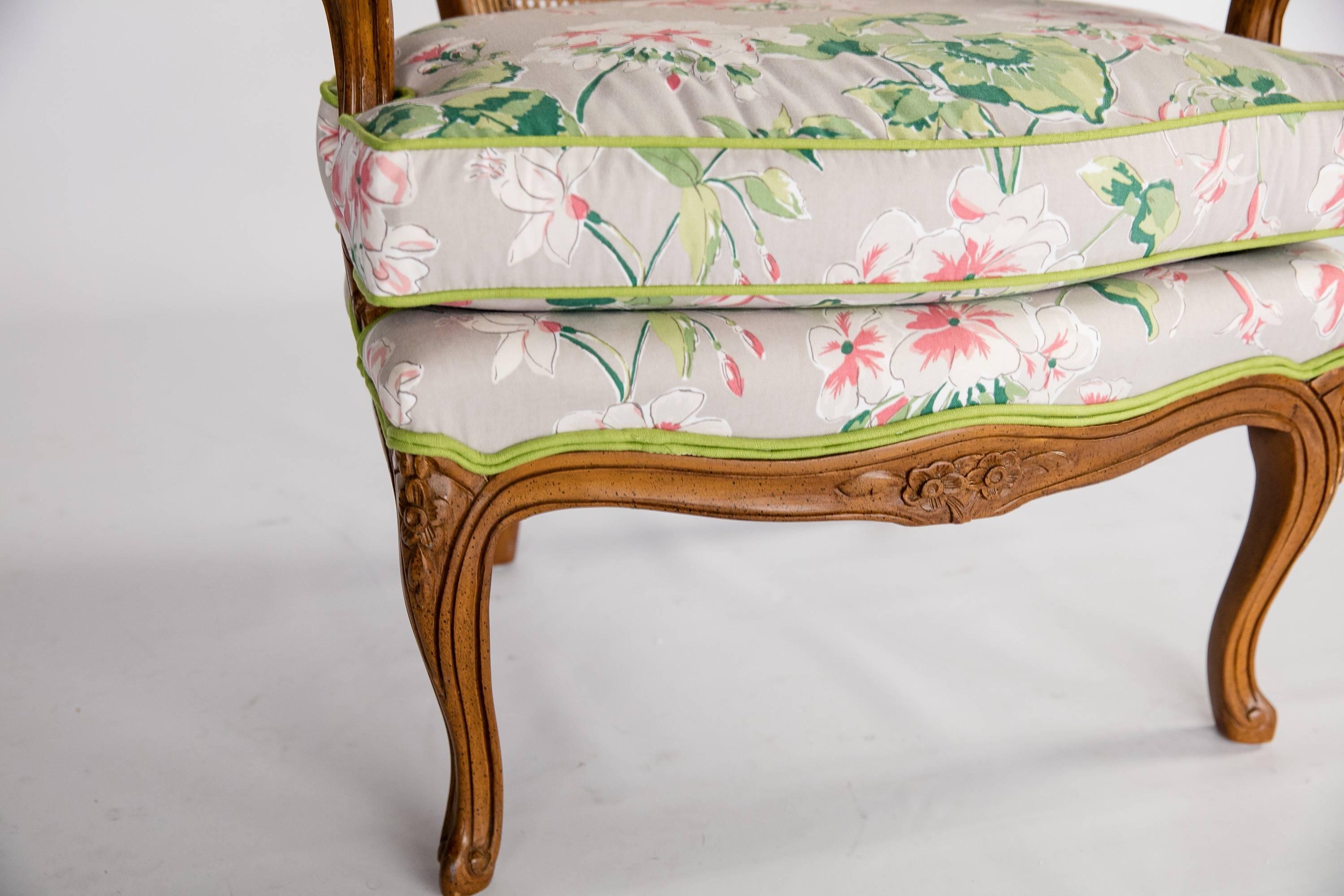 Mid-20th Century Bergere Chair with Floral Upholstery, 1960s For Sale