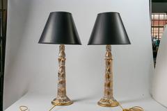 1950s Gilt Palm-Style Ceramic Lamps, Pair