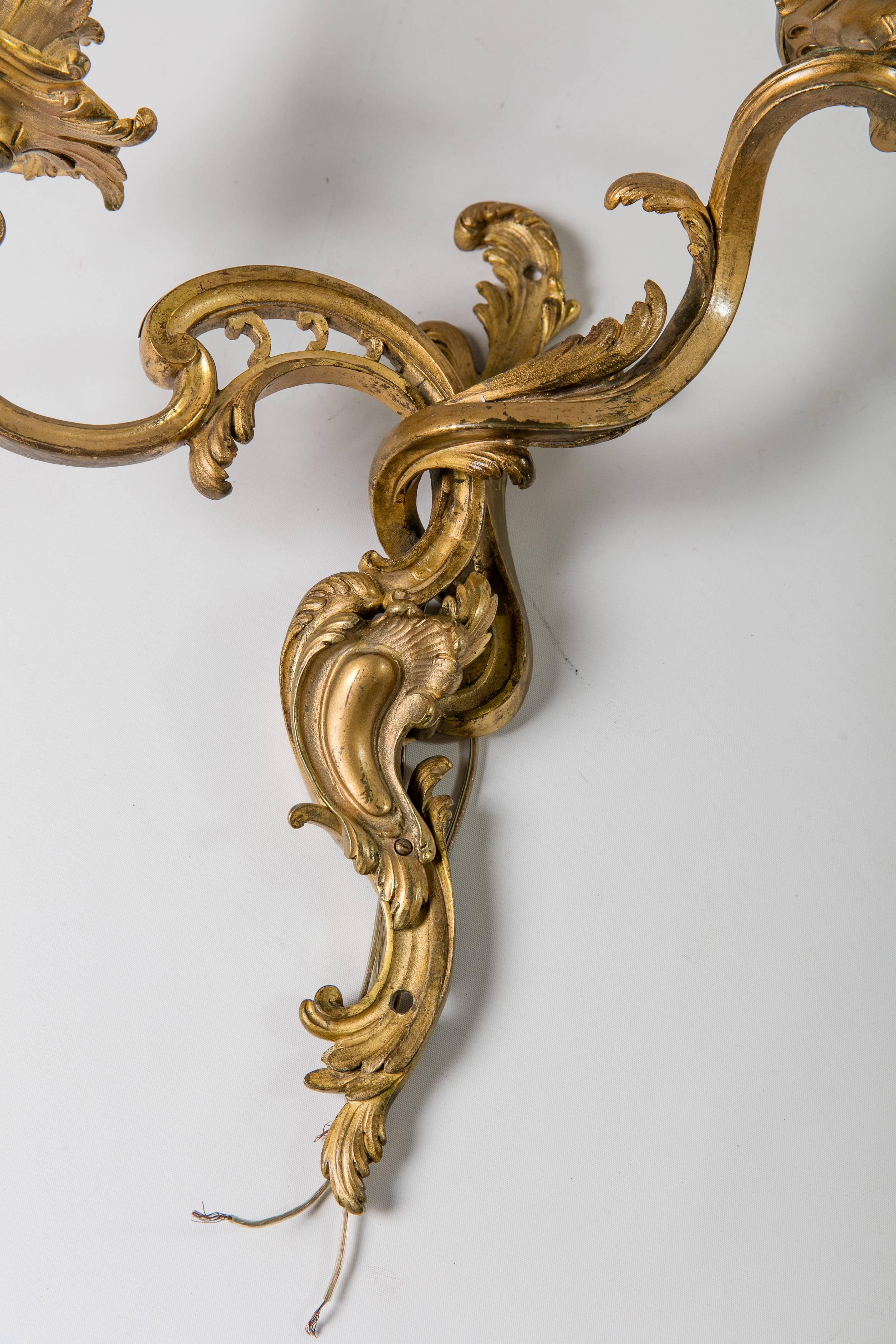 Rococo 19th Century Gilded Bronze Rocco-Style French Sconces