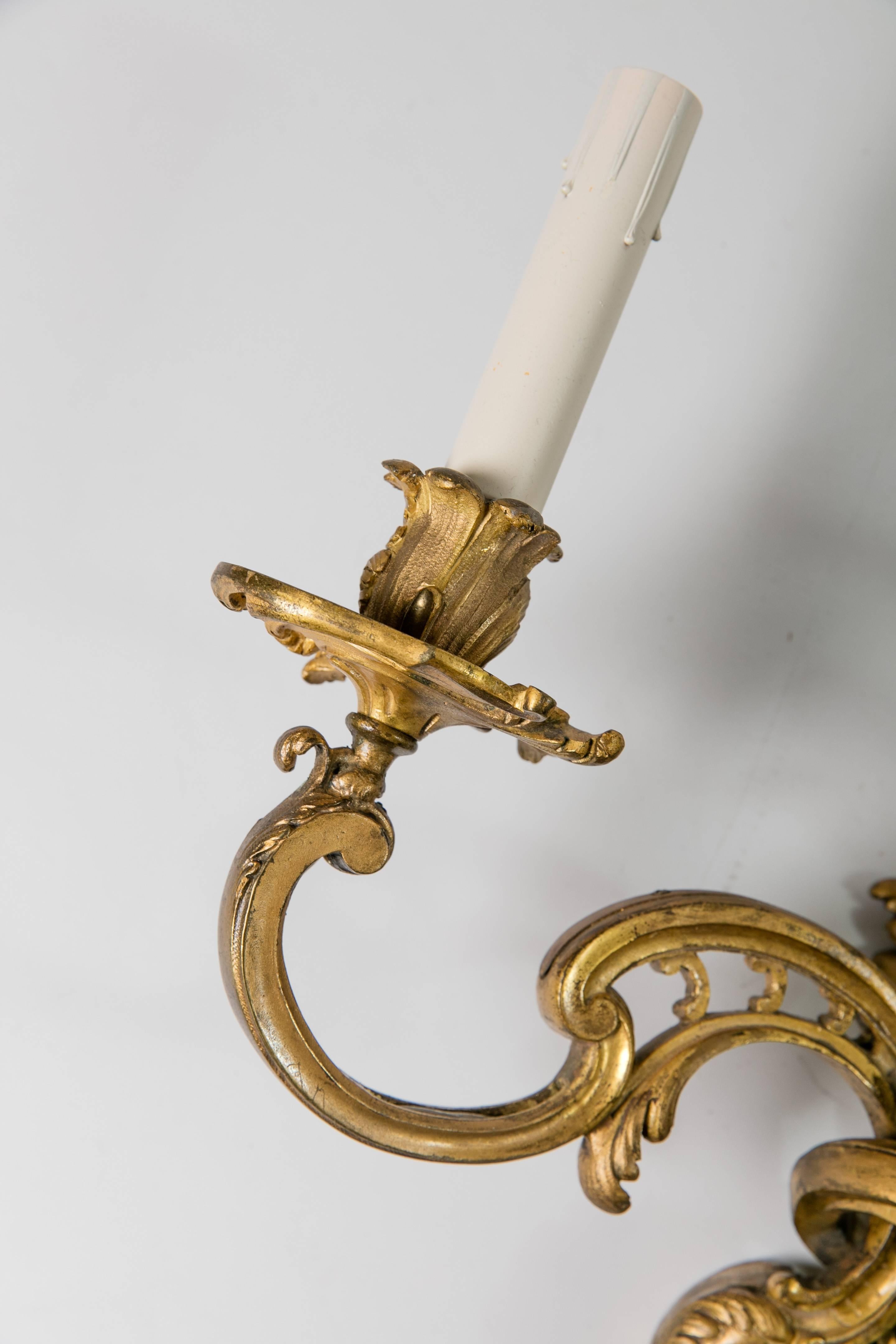 Gilt 19th Century Gilded Bronze Rocco-Style French Sconces