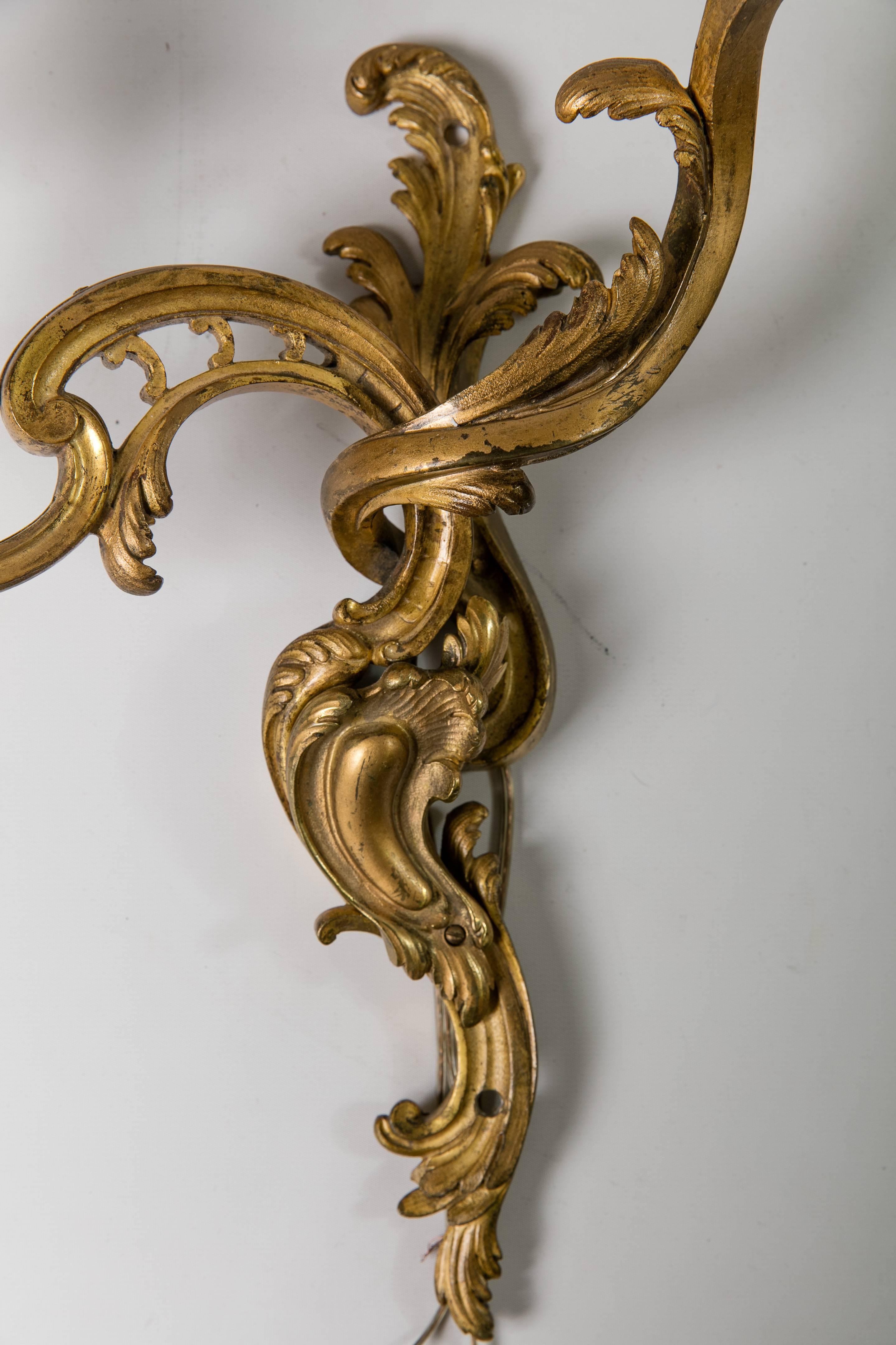 19th Century Gilded Bronze Rocco-Style French Sconces 2