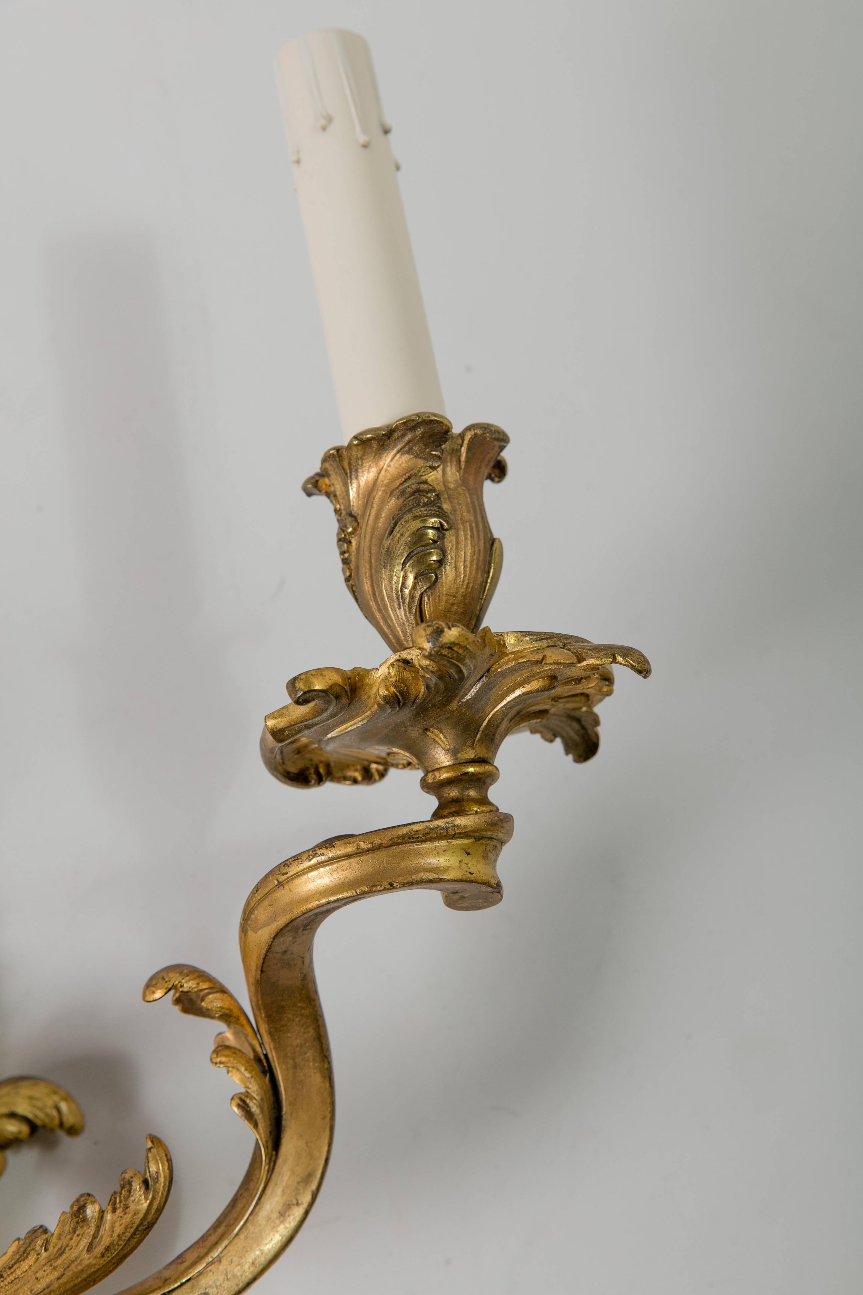 19th Century Gilded Bronze Rocco-Style French Sconces 4