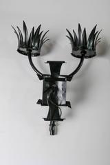 Victorian Gothic Black Metal Sconces, Pair