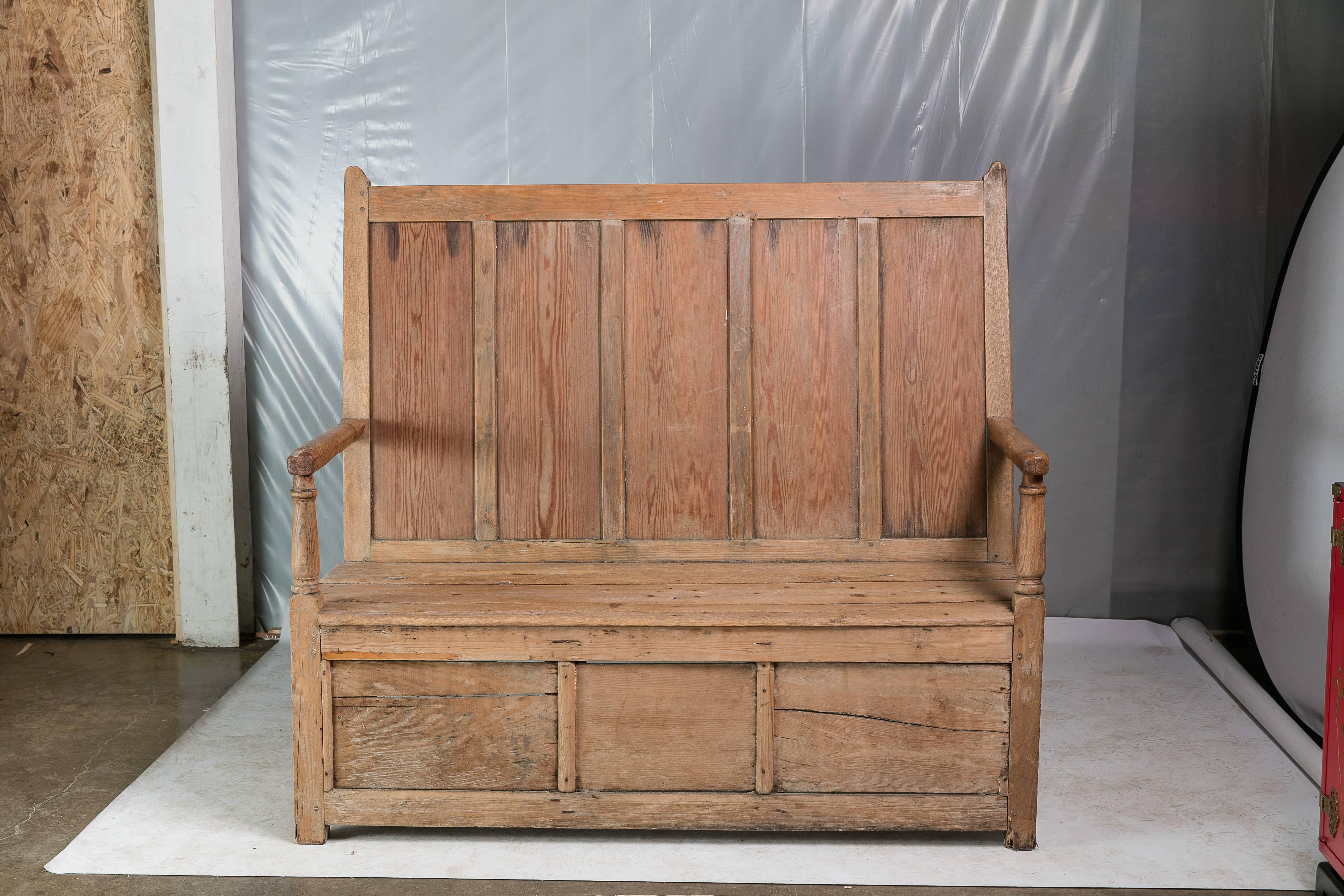 Pine Bench with Floral Cushion, 19th Century English  For Sale 1
