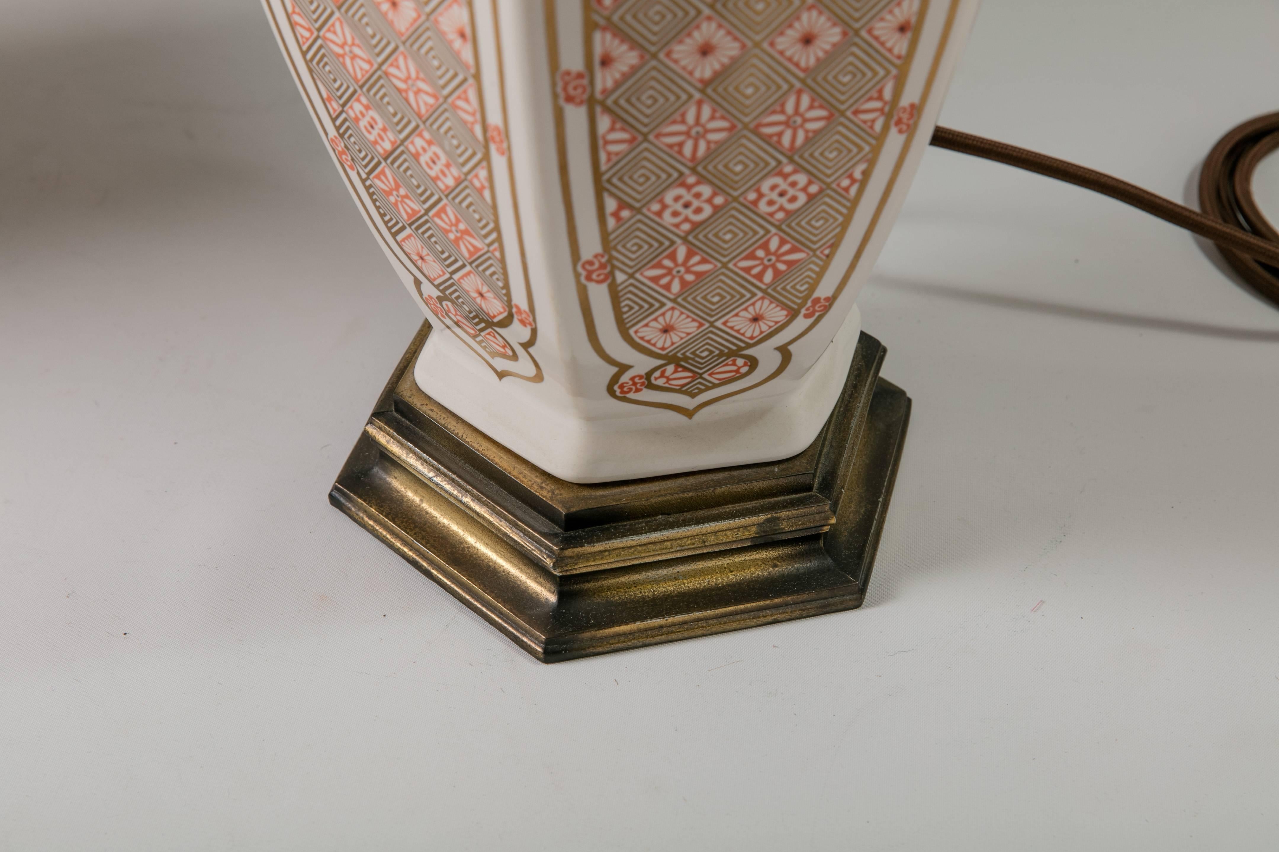Mid-20th Century Mid-Century Gothic Print Ceramic Table Lamps, Pair For Sale