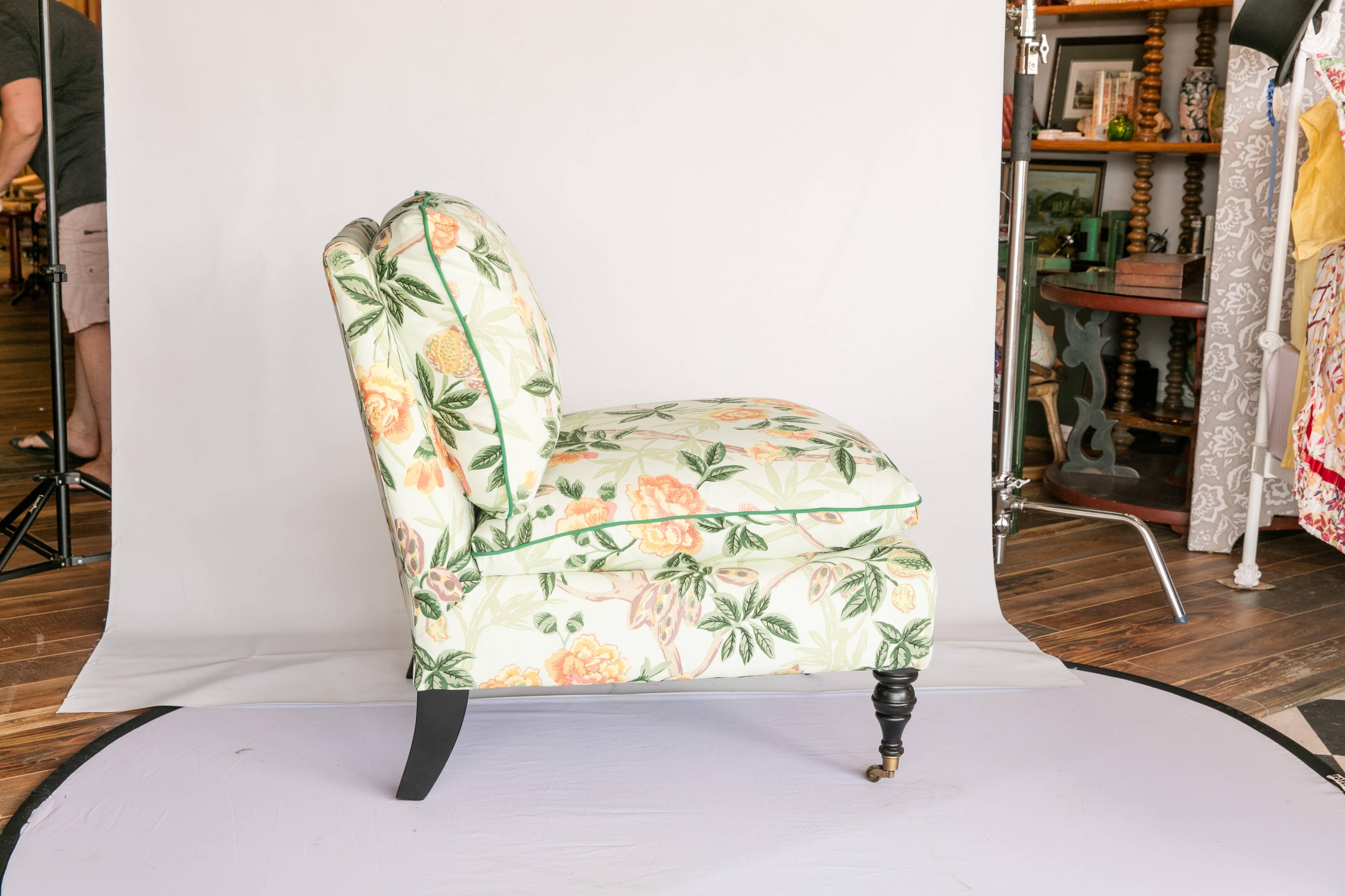 American Slipper Chair in Brunschwig and Fils Fabric, 20th Century For Sale