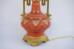 Pair of Classical Style Unusual Matt Orange Porcelain Lamps, circa 1880