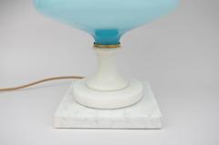 Pair of Italian Blue Opaline and White Carrara Marble Lamps, 1970