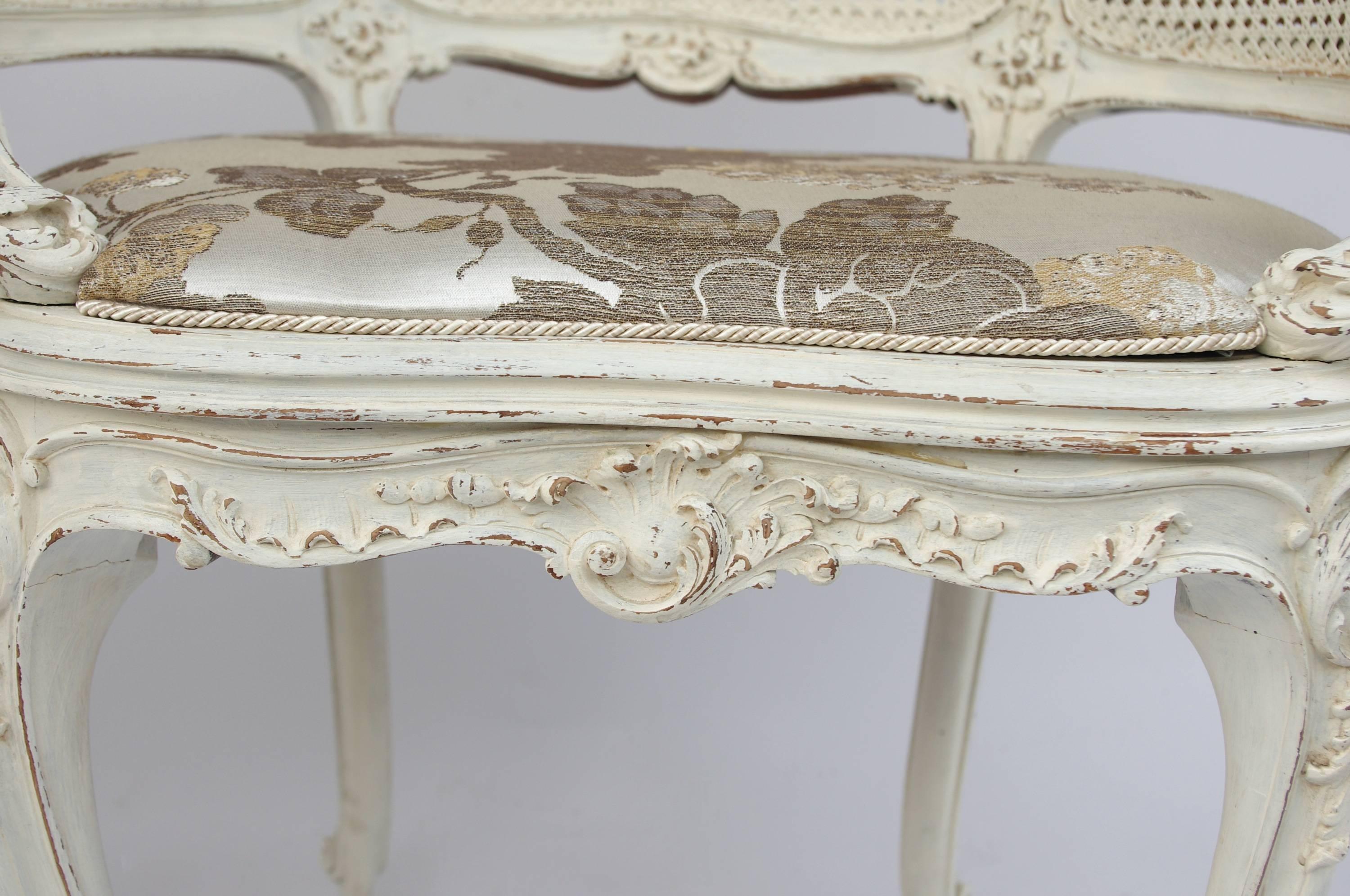 French 19th Century Pair of Louis XV Style White Lacquer Armchairs