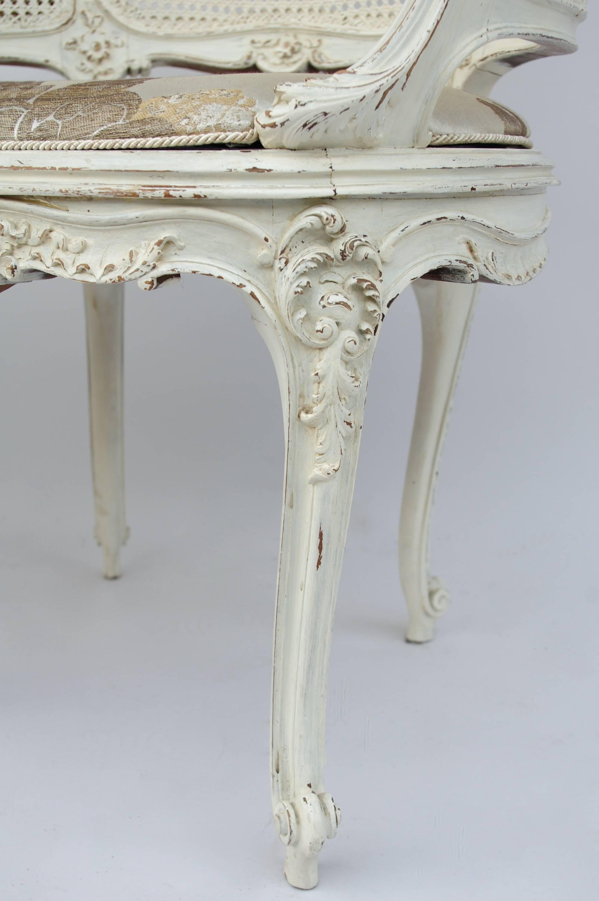19th Century Pair of Louis XV Style White Lacquer Armchairs 2