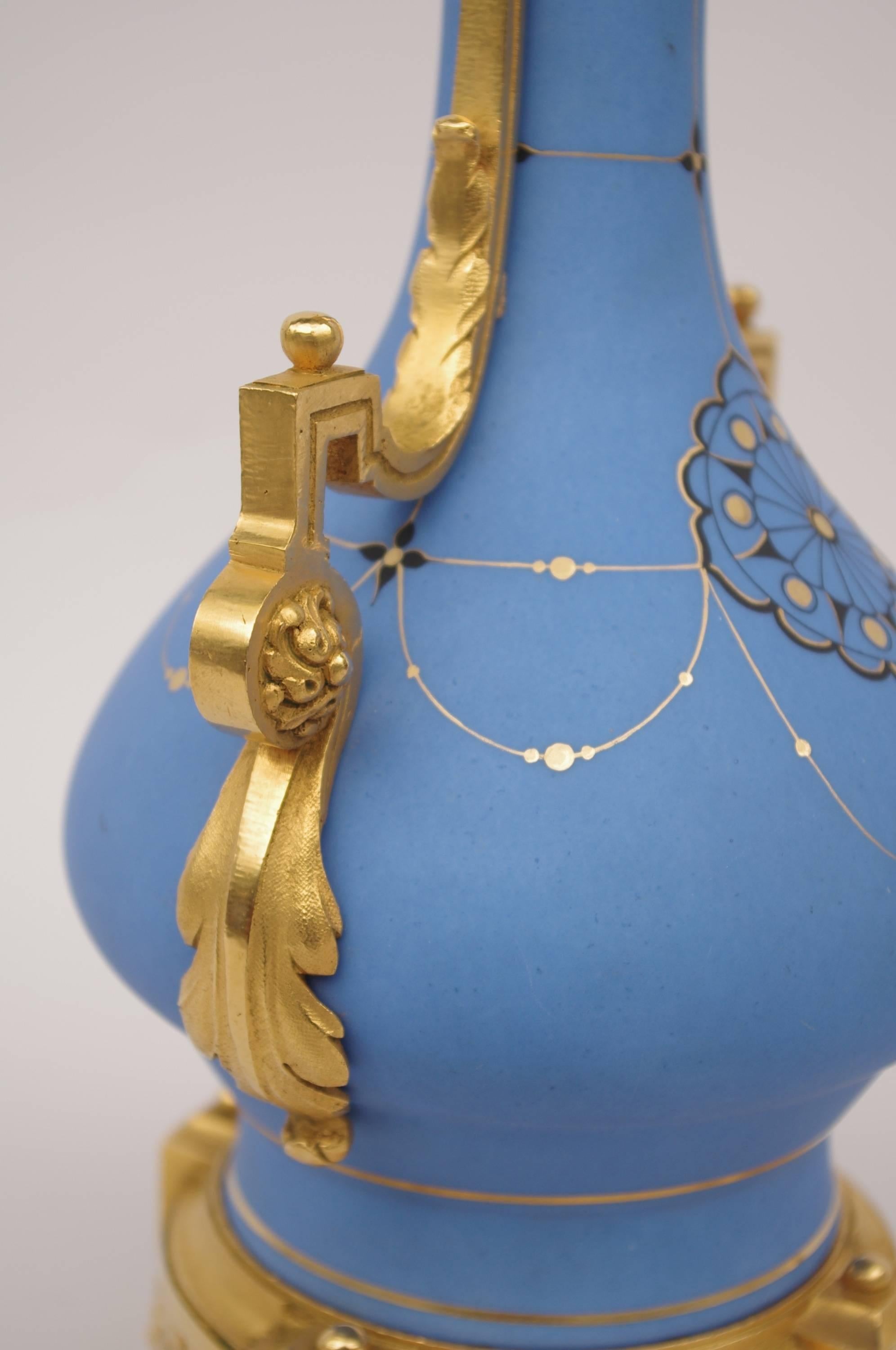 French Pair of Blue Mat Paris Porcelain Lamps, 19th Century