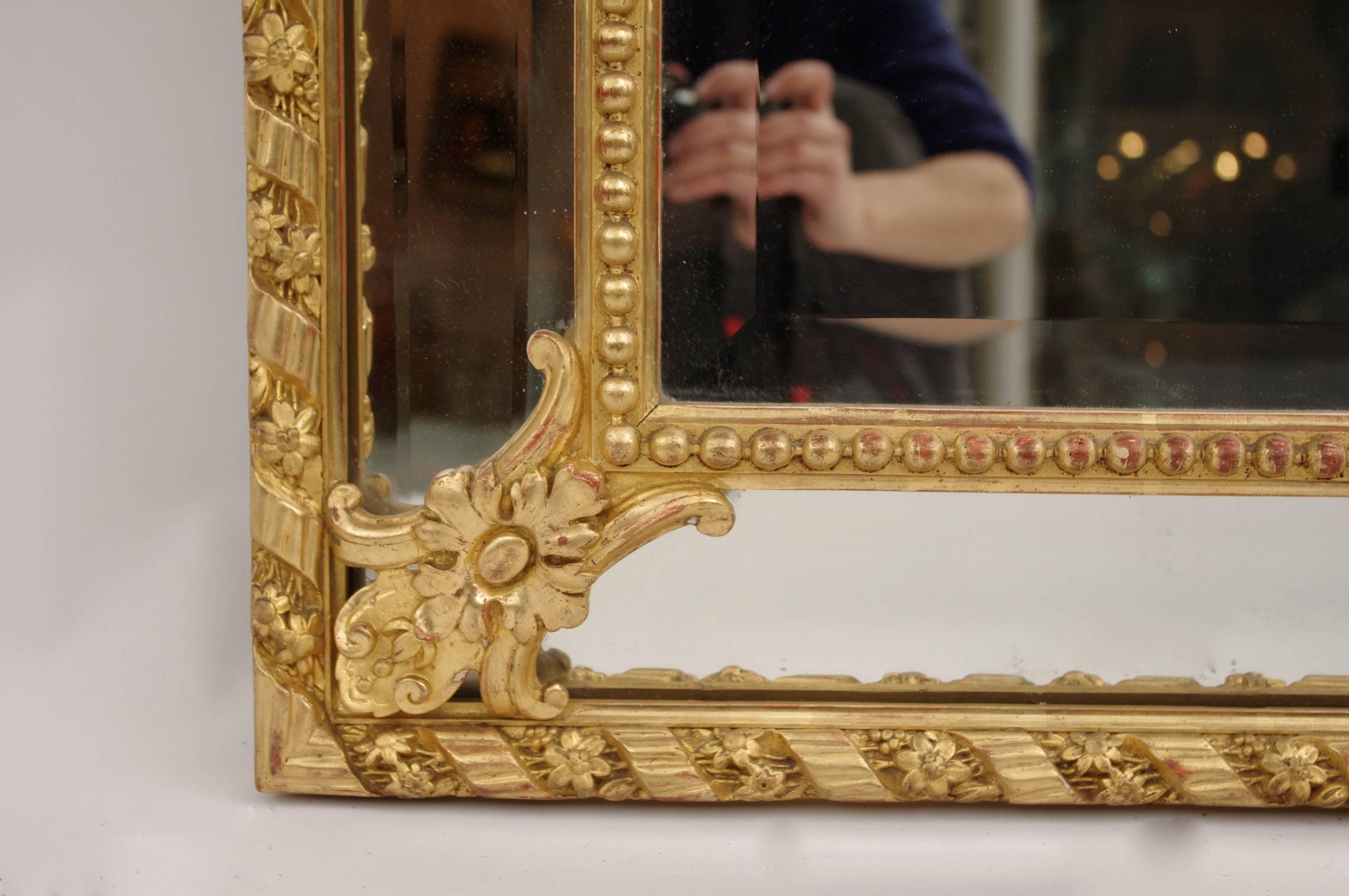 Napoleon III Period, Louis XVI Style Pareclose Gilt Stucco Mirror 1