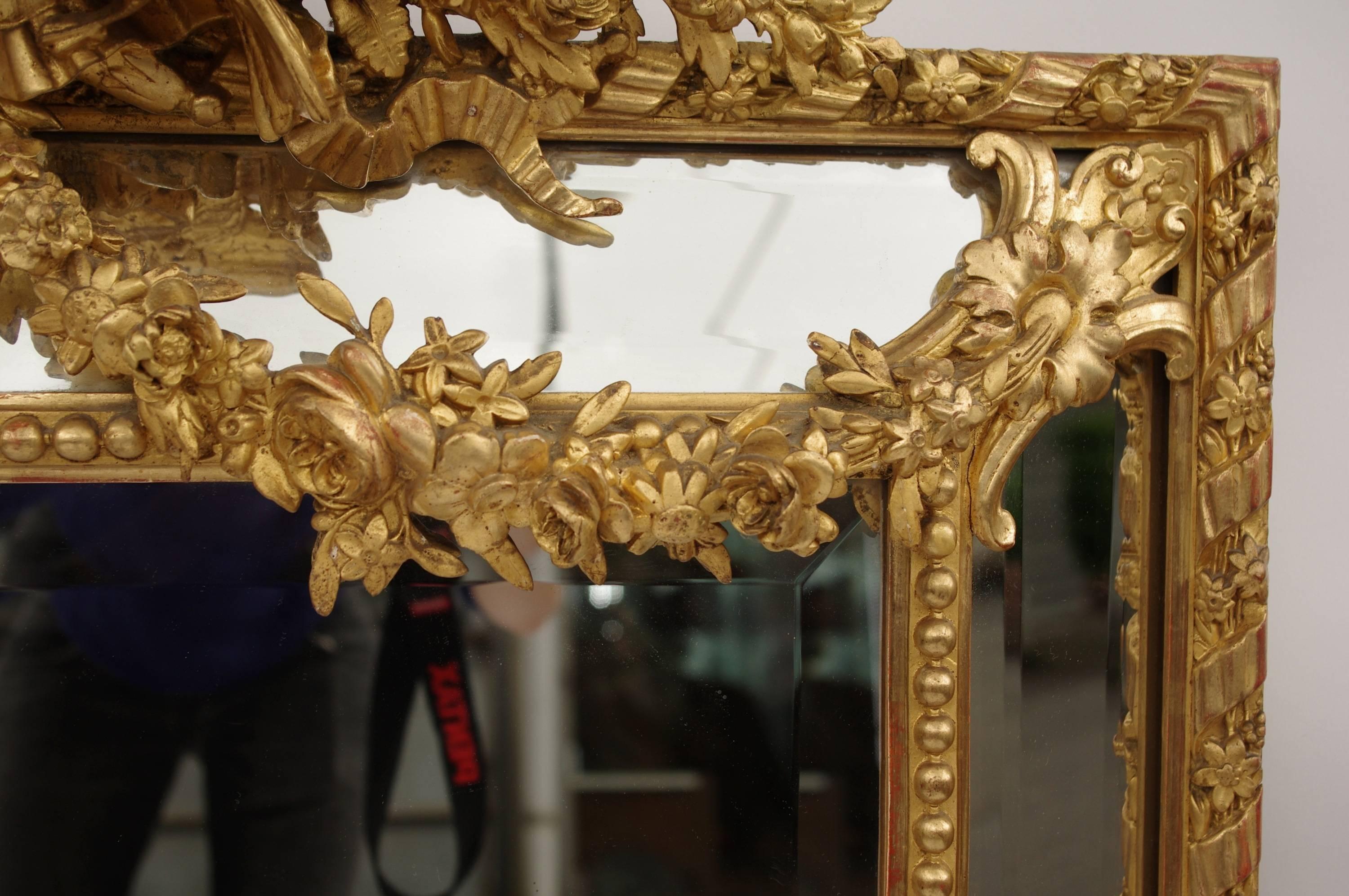 Napoleon III Period, Louis XVI Style Pareclose Gilt Stucco Mirror In Good Condition In Saint-Ouen, FR