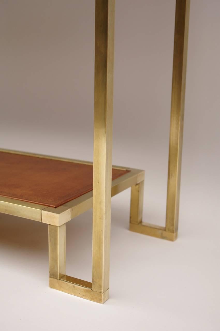 Modern gilt brass and leather top console, circa 1970 In Good Condition In Saint-Ouen, FR