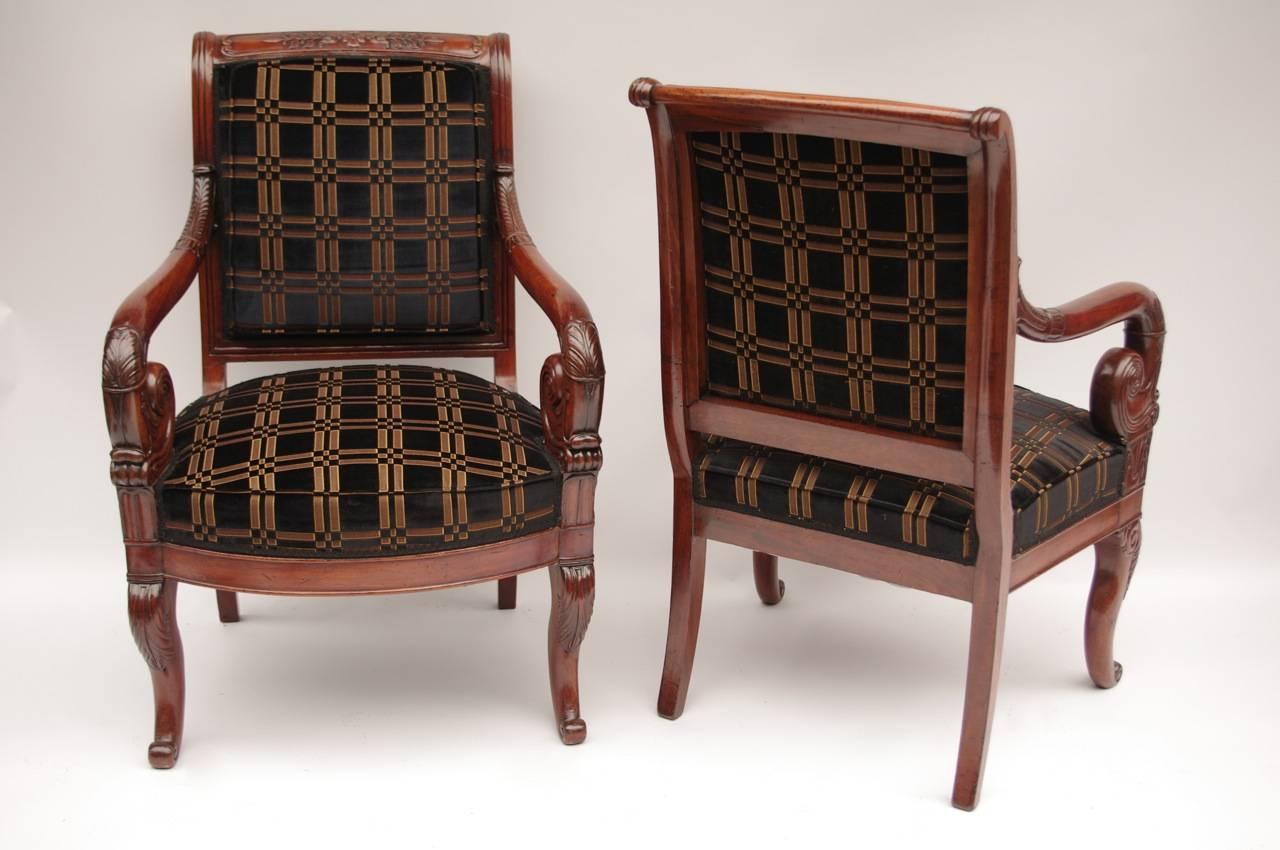 French Set of Four Restauration Period Mahogany Armchairs
