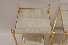 Pair of High Jansen Style Gilt Brass Side Tables with Oxidized Mirror Tops