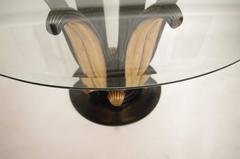 Large Pedestal Table in Black Lacquer and Giltwood with Round Glass Top