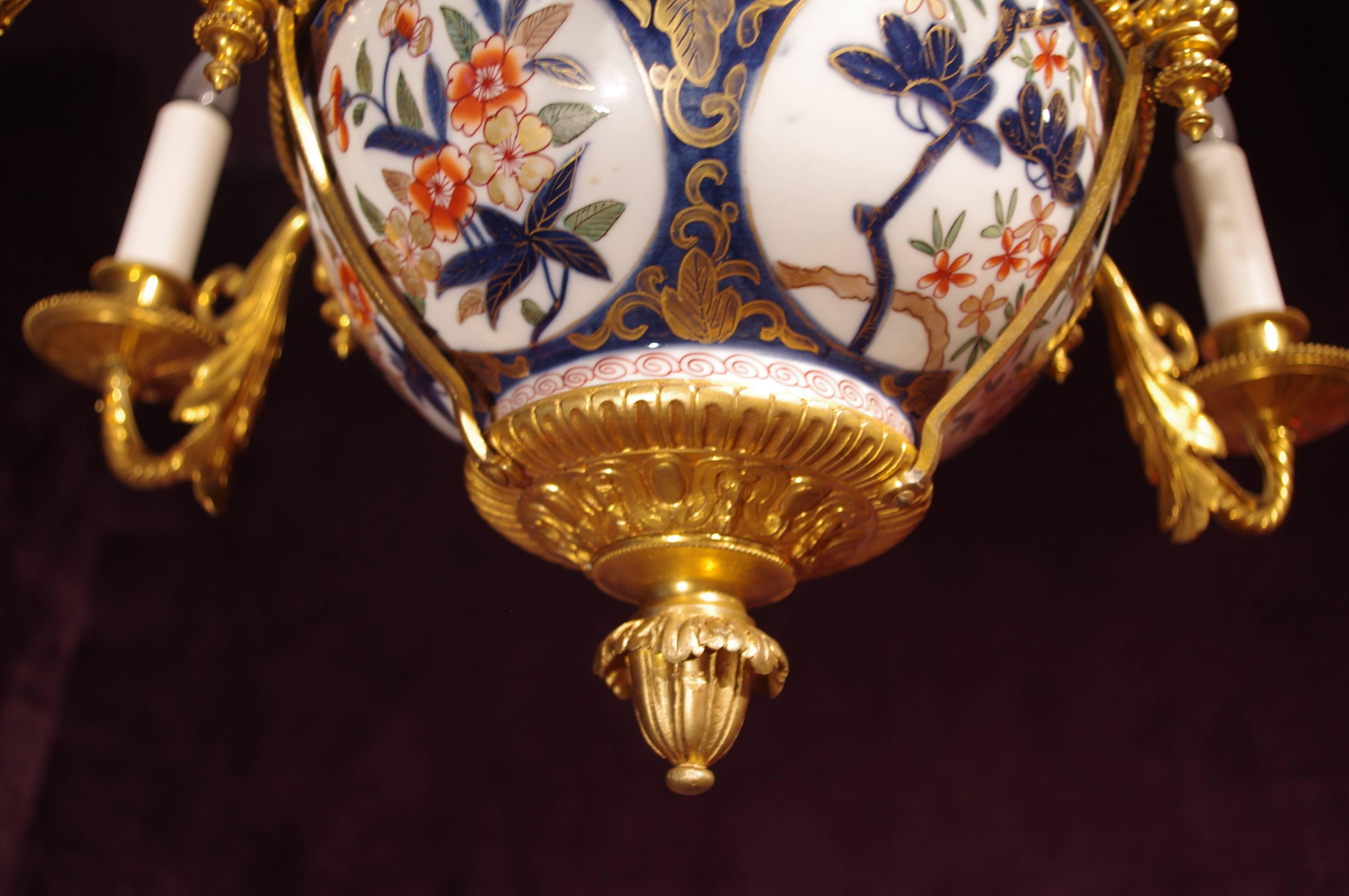 French Imari Porcelain Light Fixture from the End of the 19th Century