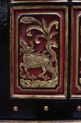 Large Indo-Dutch Black Red and Gold Lacquer Cabinet