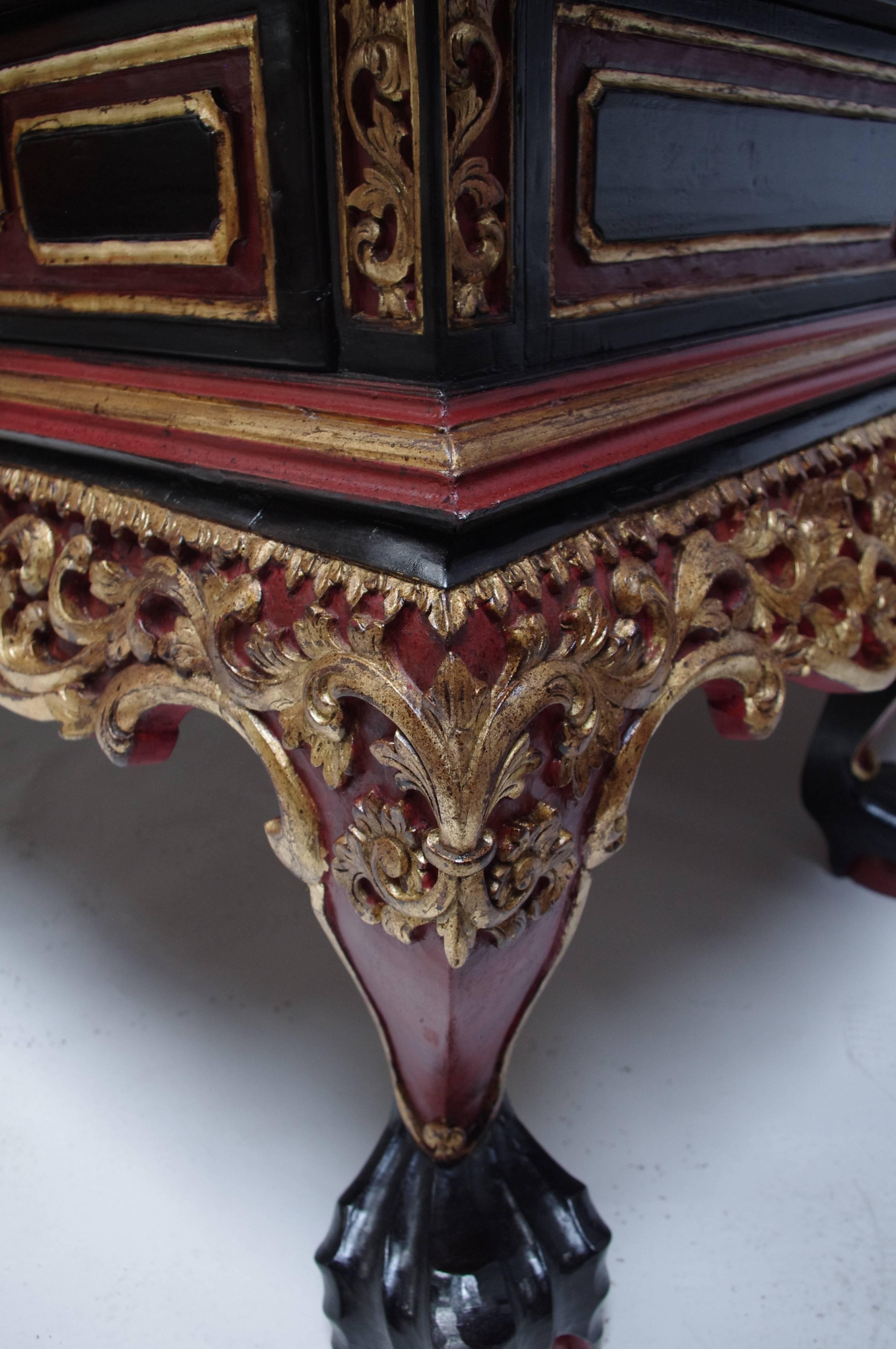 Large Indo-Dutch Black Red and Gold Lacquer Cabinet 2