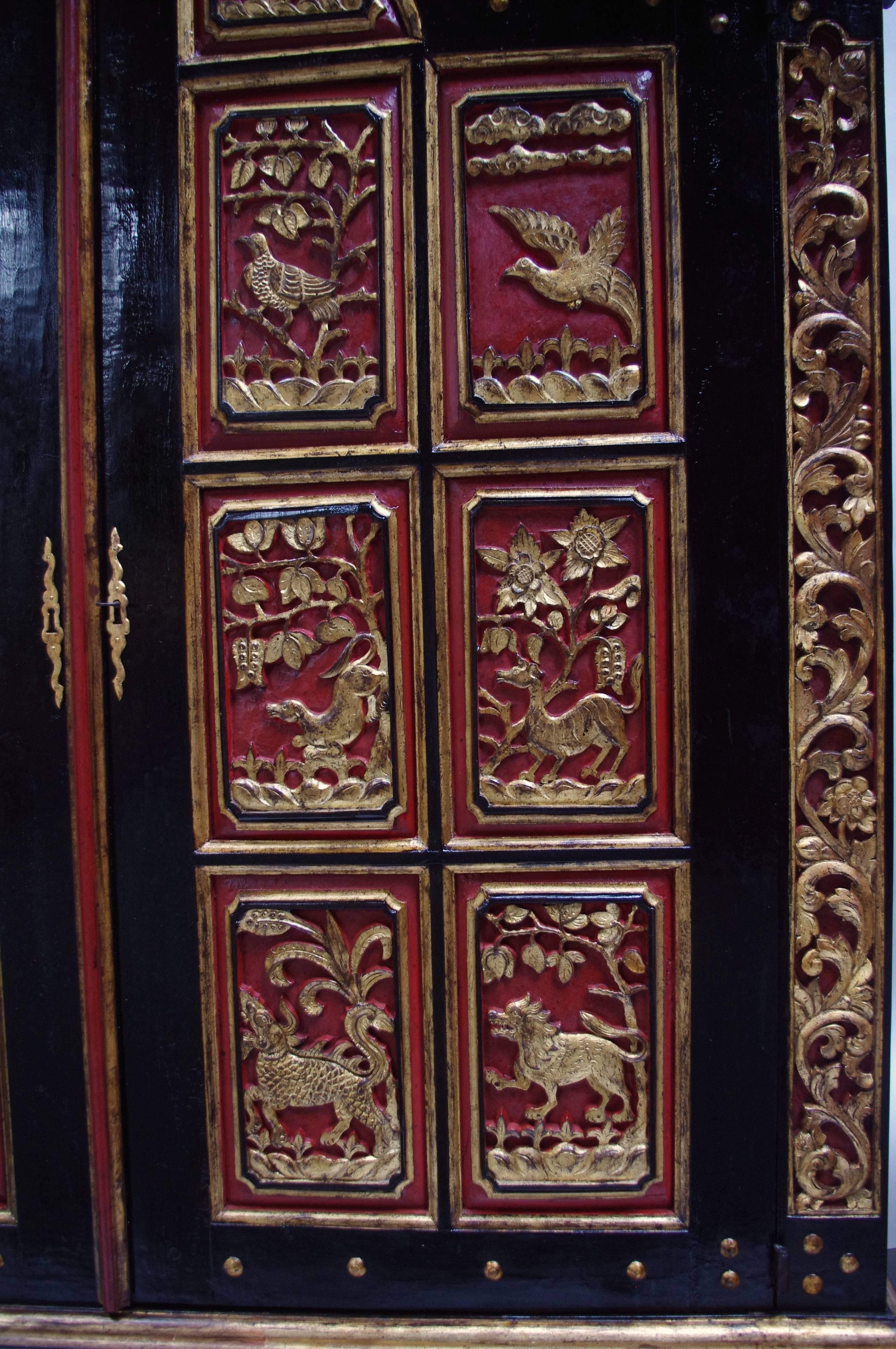 Large Indo-Dutch Black Red and Gold Lacquer Cabinet 4