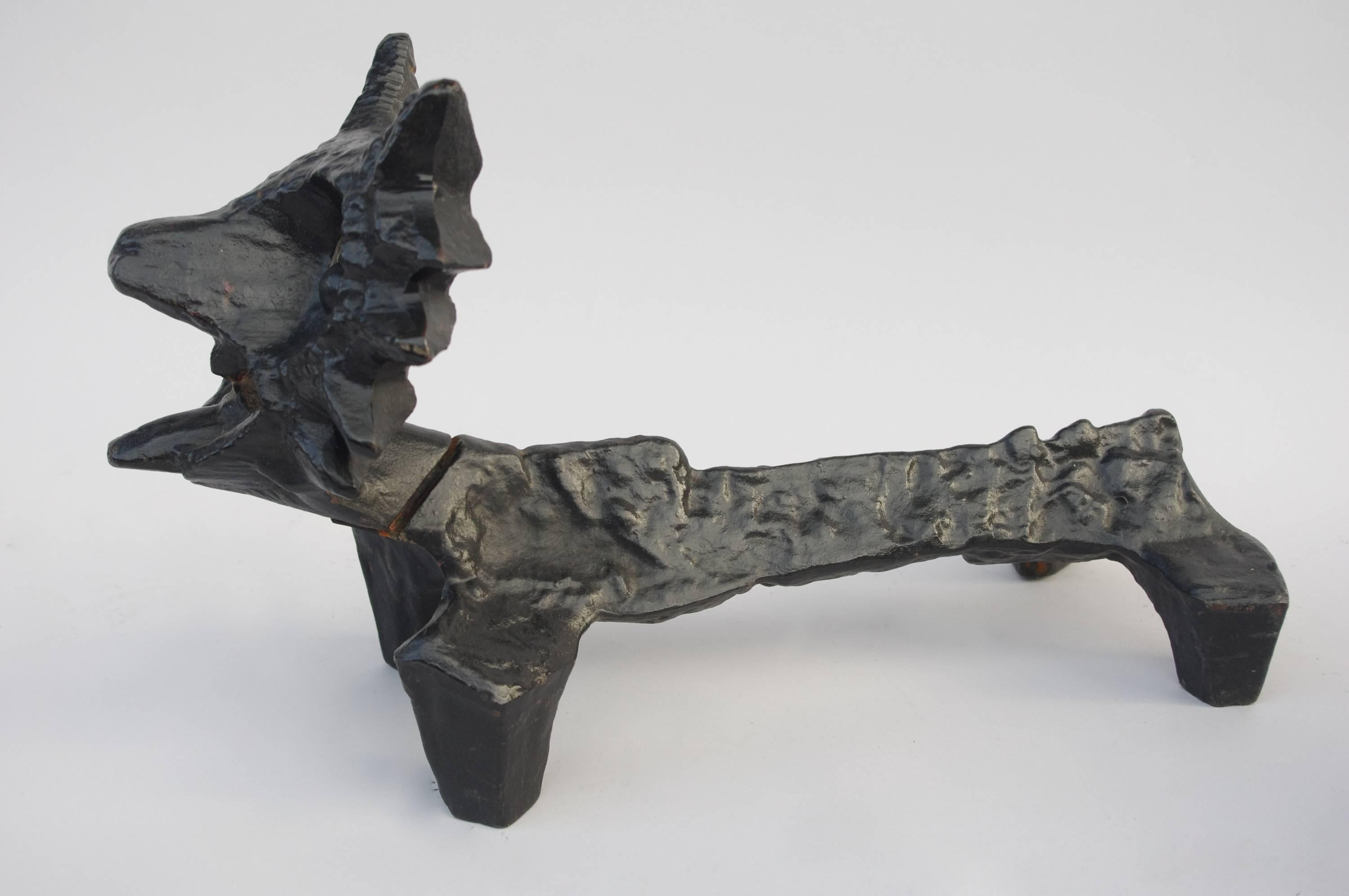 French Pair of Foxes Sculpture, Cast Iron by Olle Hermansson