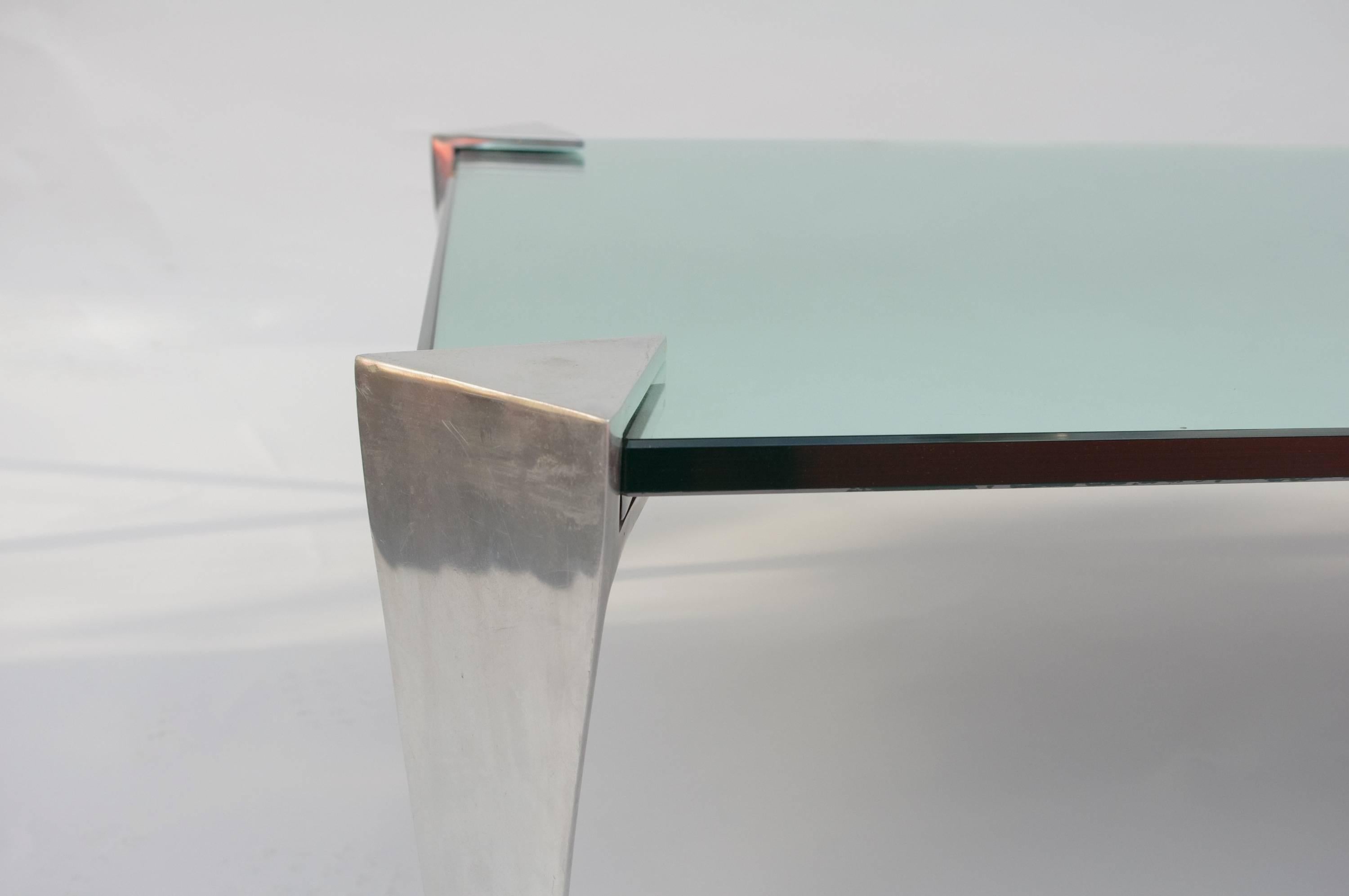 European Aluminium and Mirror Top Coffee Table from 1980 For Sale