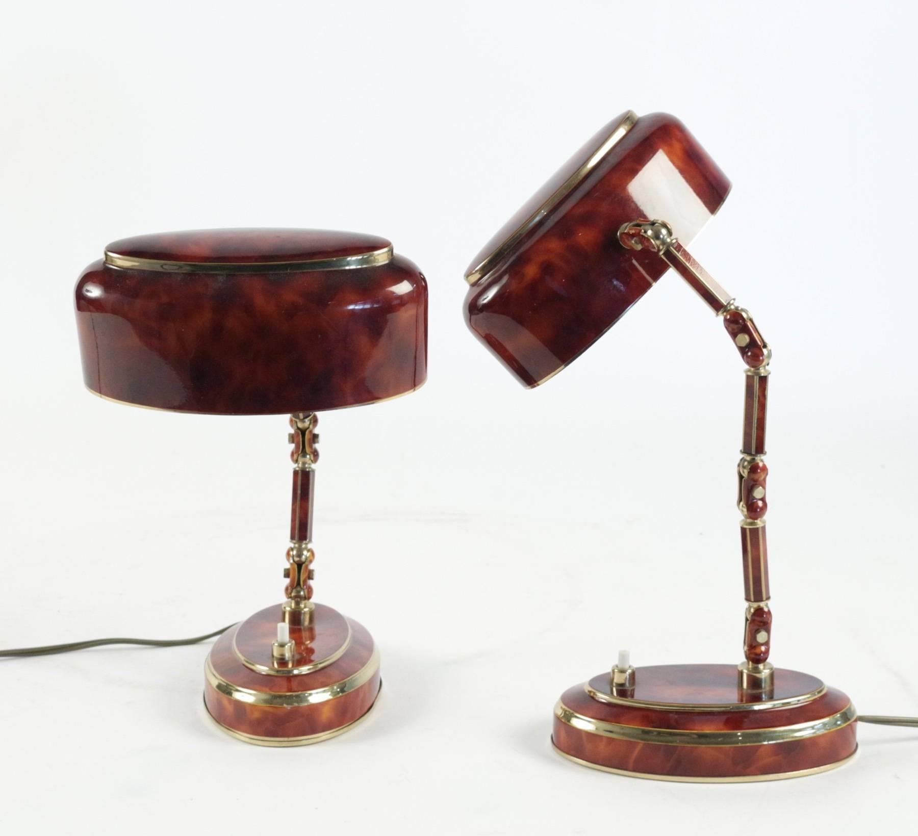 Mid-20th Century Pair of Tortoise Shell Desk Lamps, circa 1940