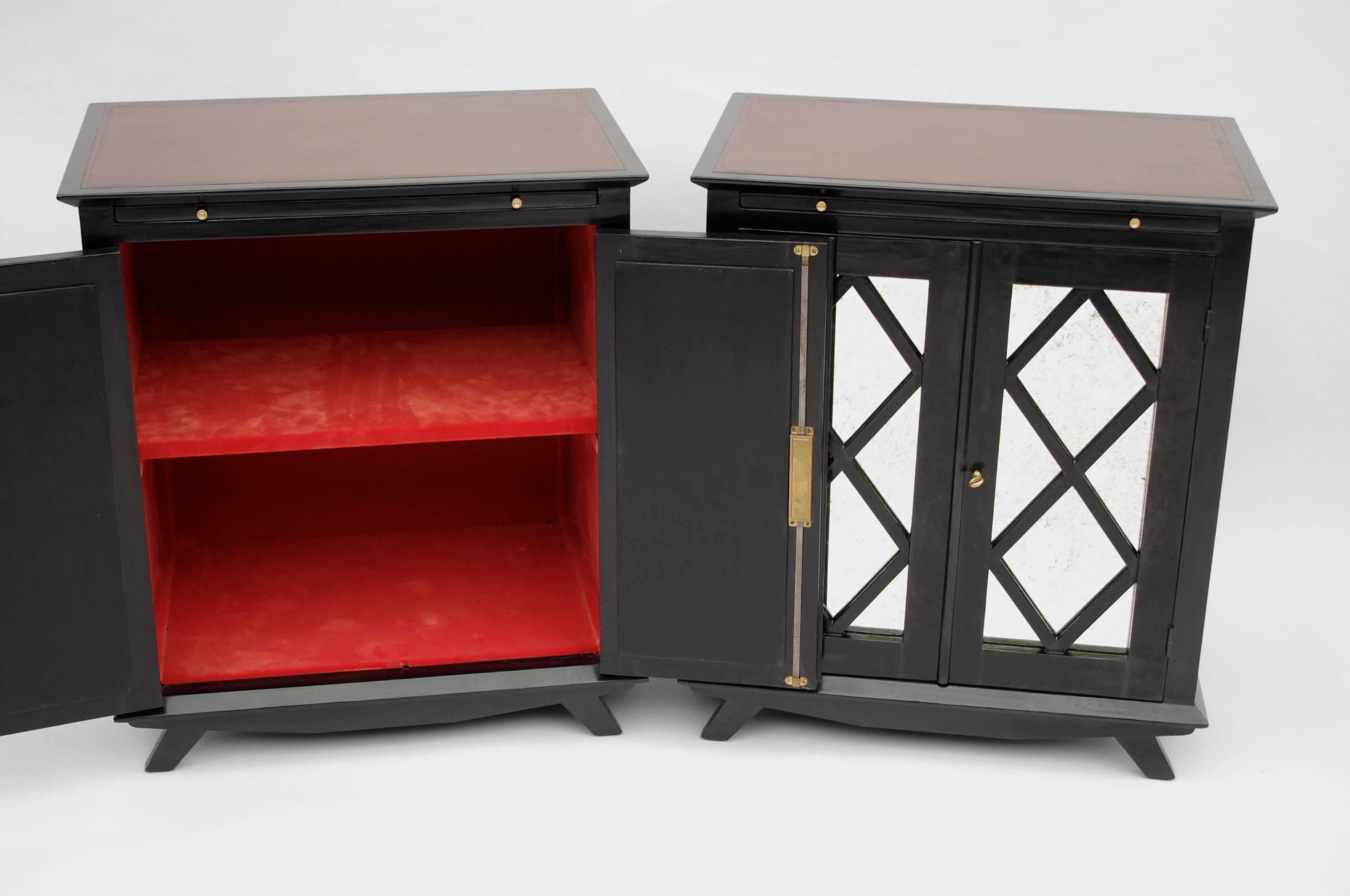 Lacquered Pair of black lacquered oak sideboards, circa 1950 For Sale