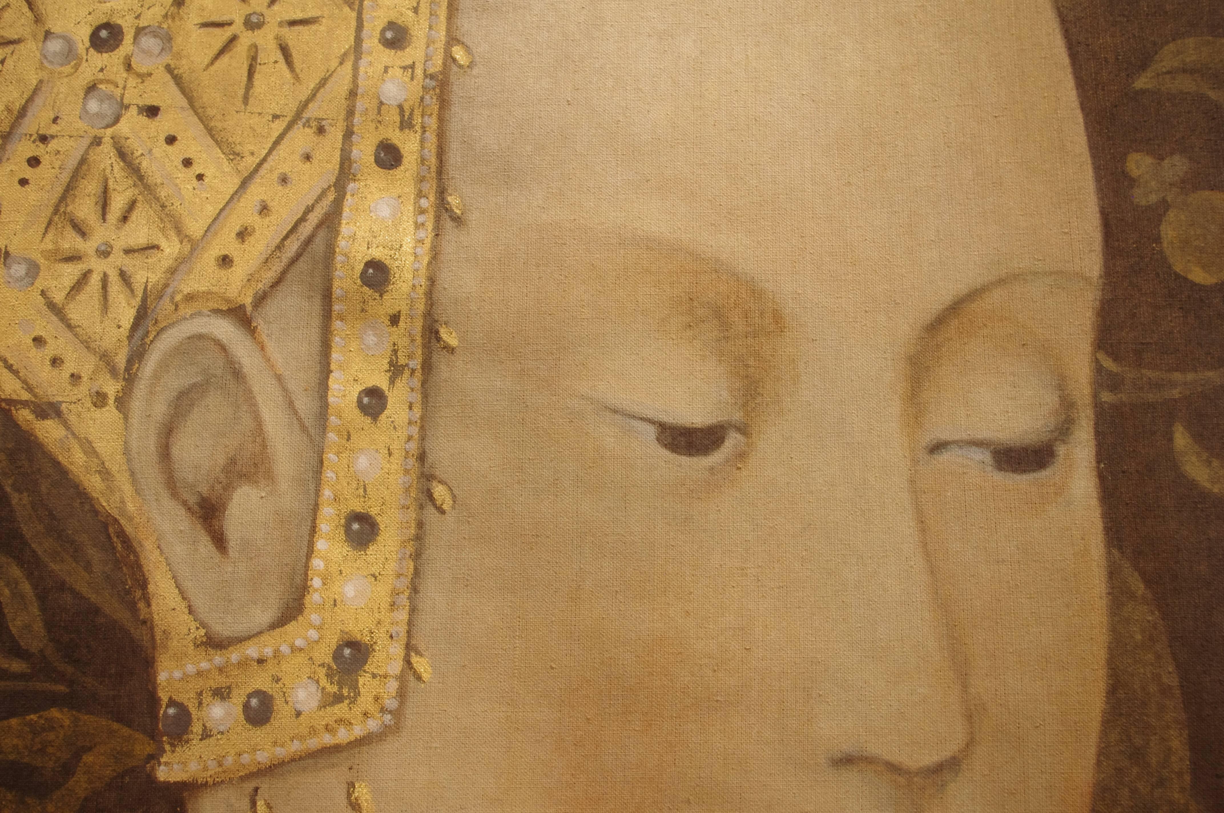 Hand-Painted Renaissance Style Woman Portrait, Painted on Linen