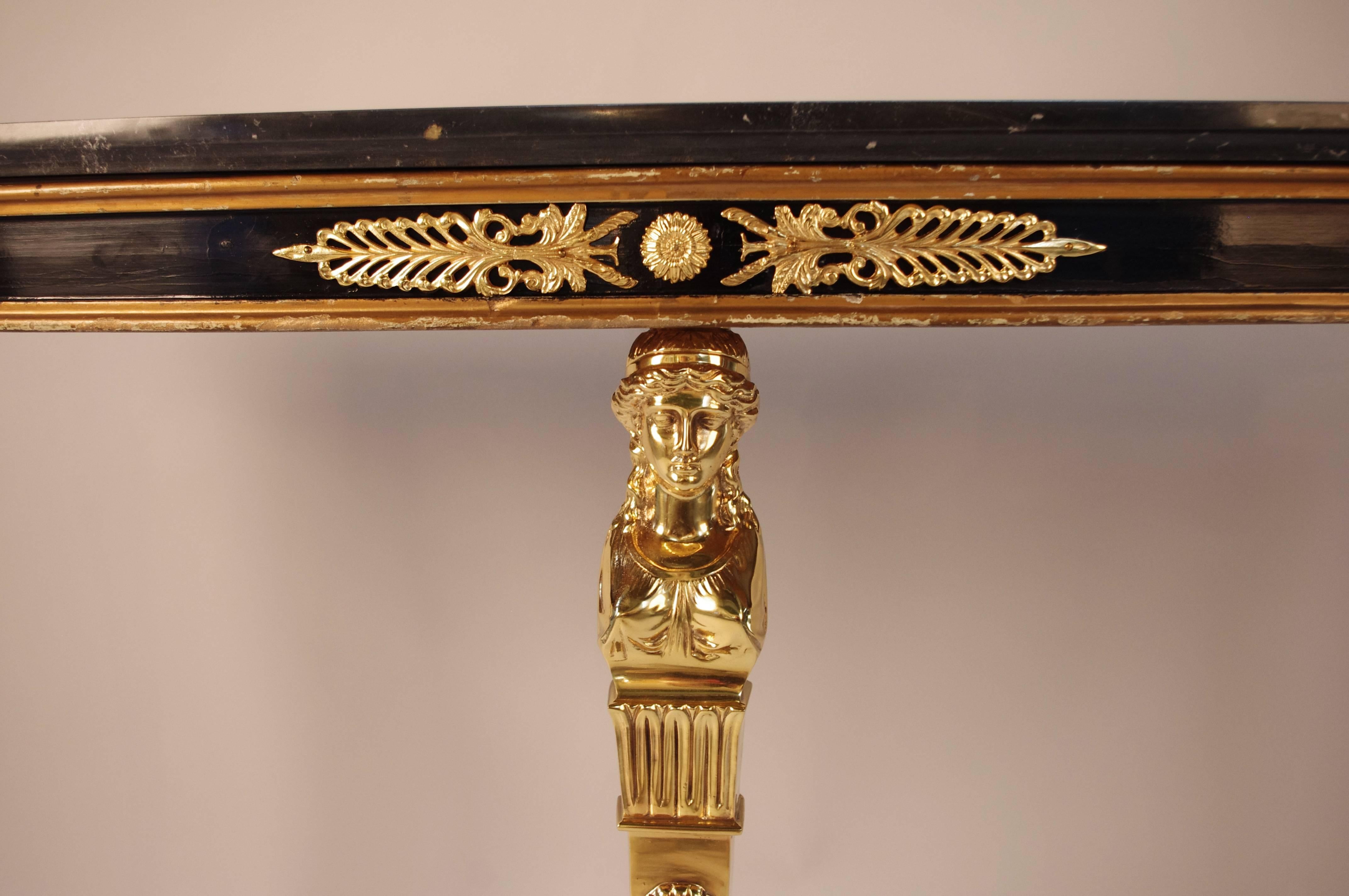 French Maison Jansen Directoire Style Half Moon Console in Gilt Bronze and Marble-Top