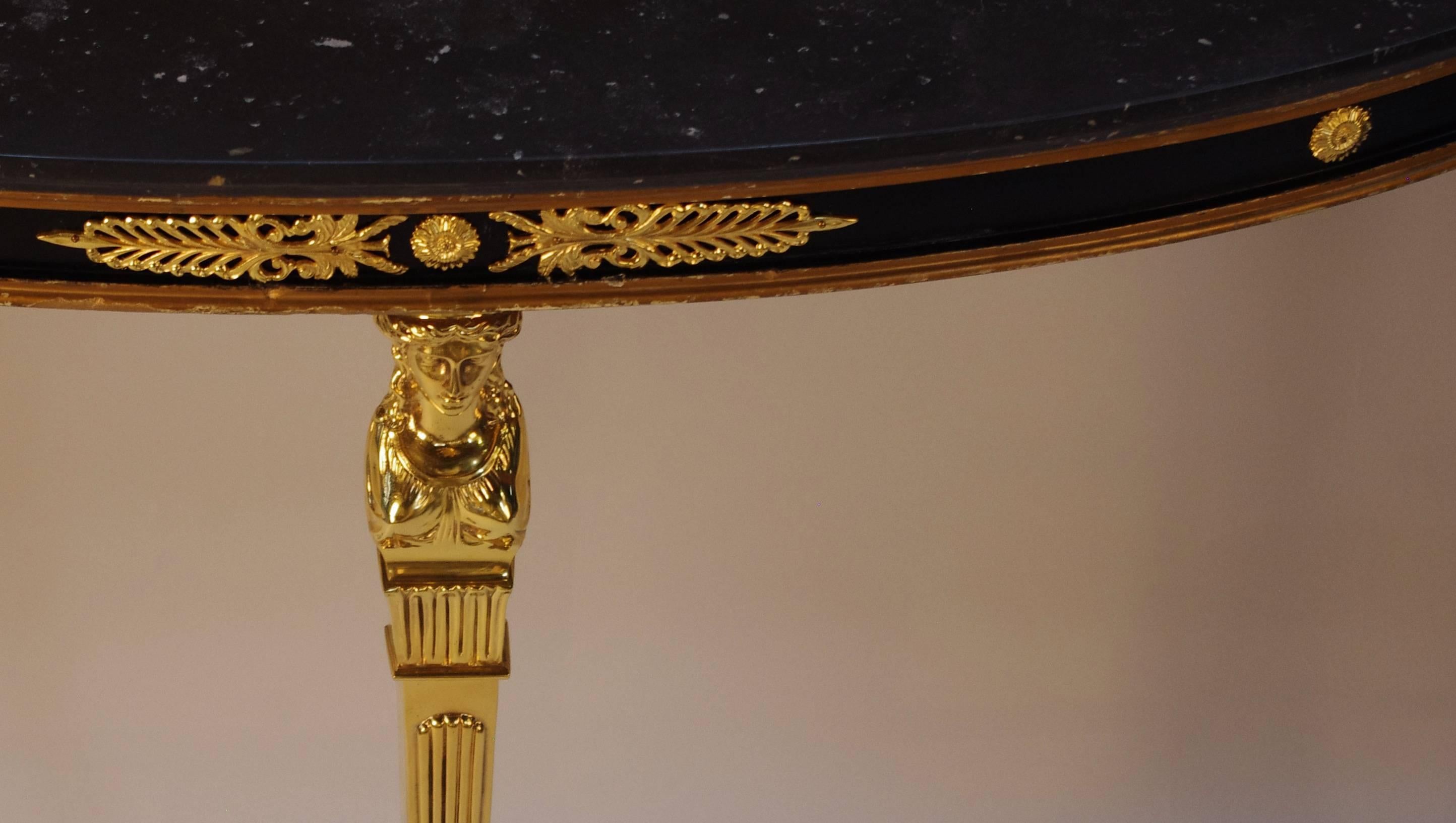 Late 20th Century Maison Jansen Directoire Style Half Moon Console in Gilt Bronze and Marble-Top