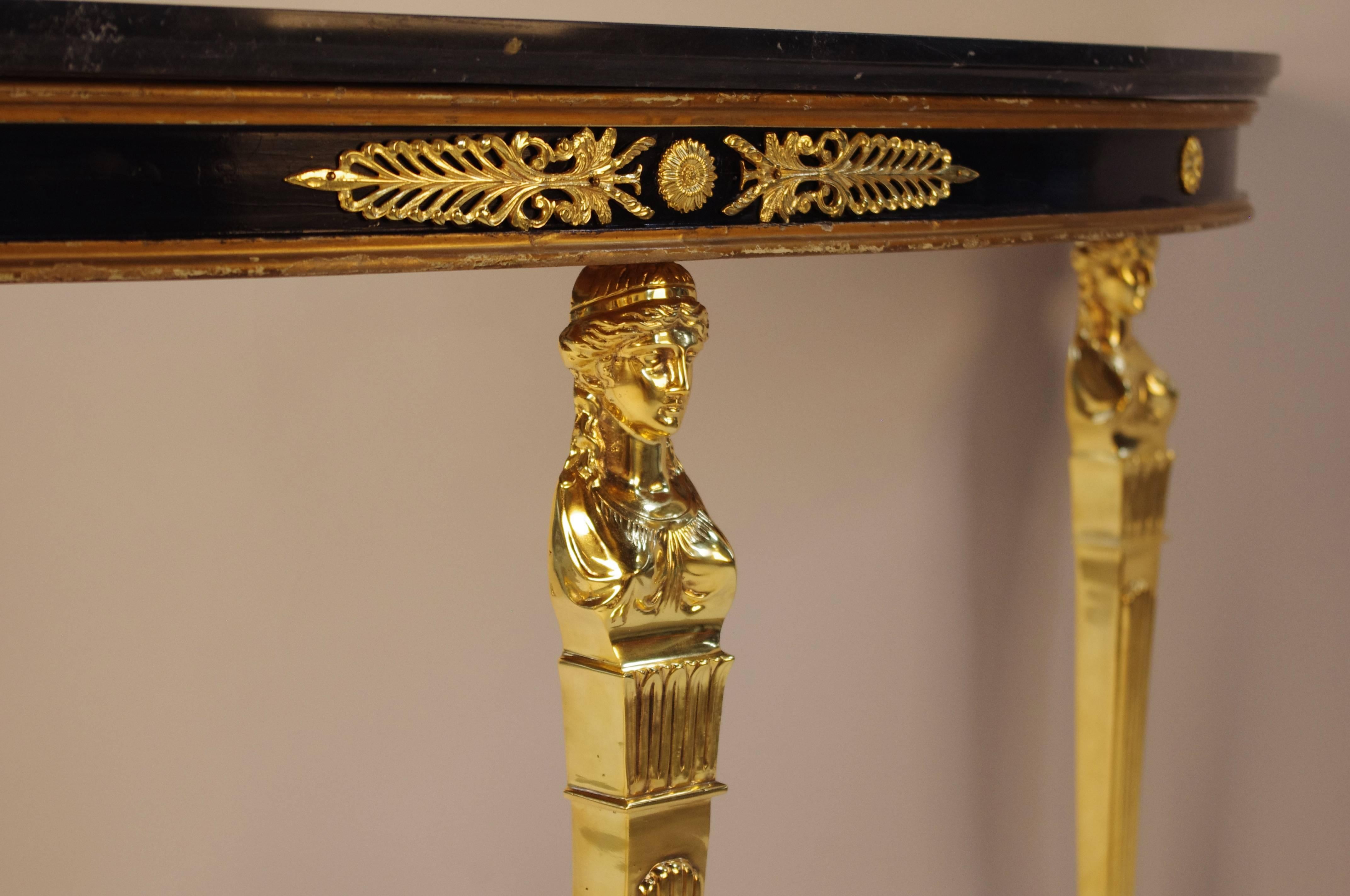 Maison Jansen Directoire Style Half Moon Console in Gilt Bronze and Marble-Top 1