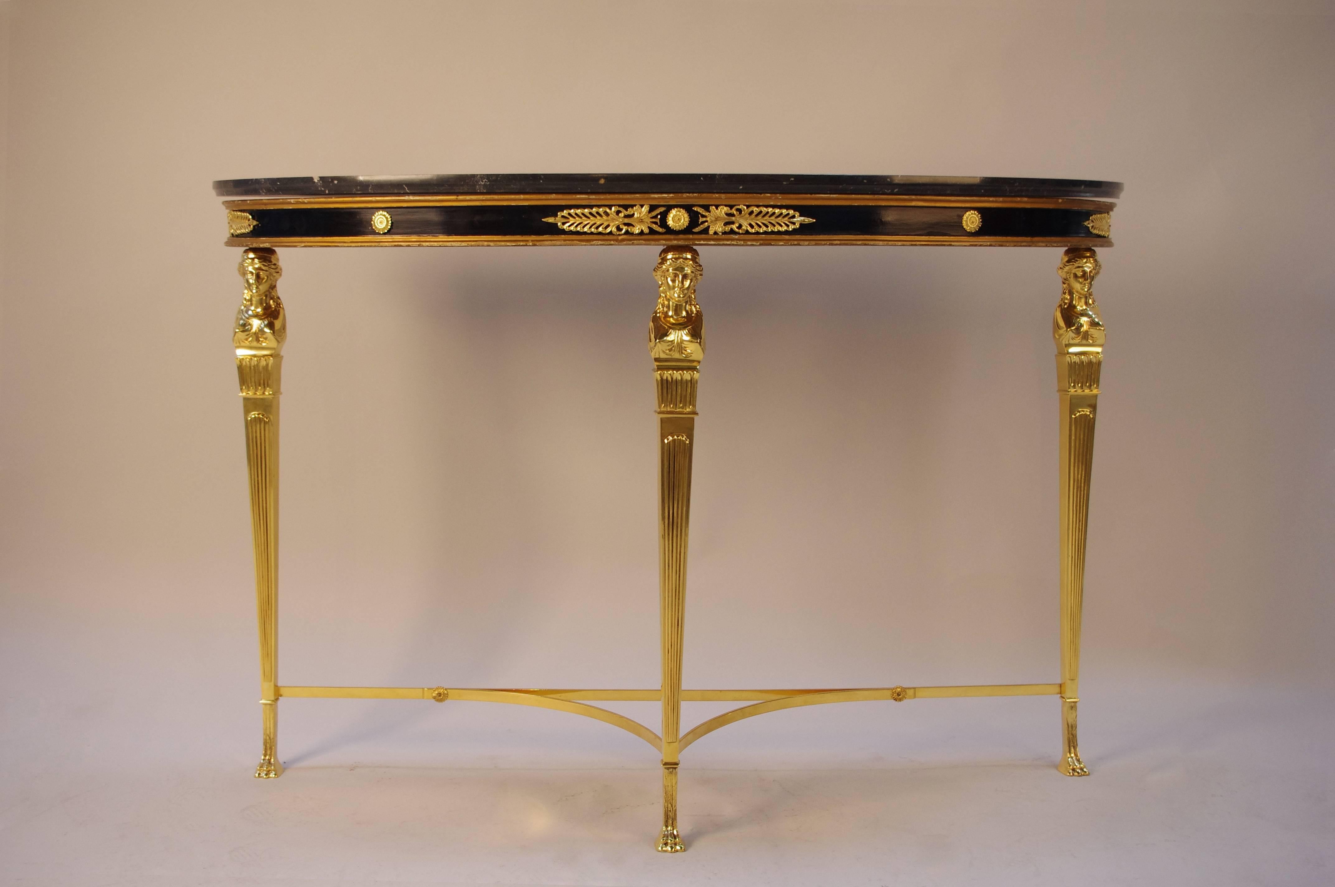 Maison Jansen Directoire Style Half Moon Console in Gilt Bronze and Marble-Top 4