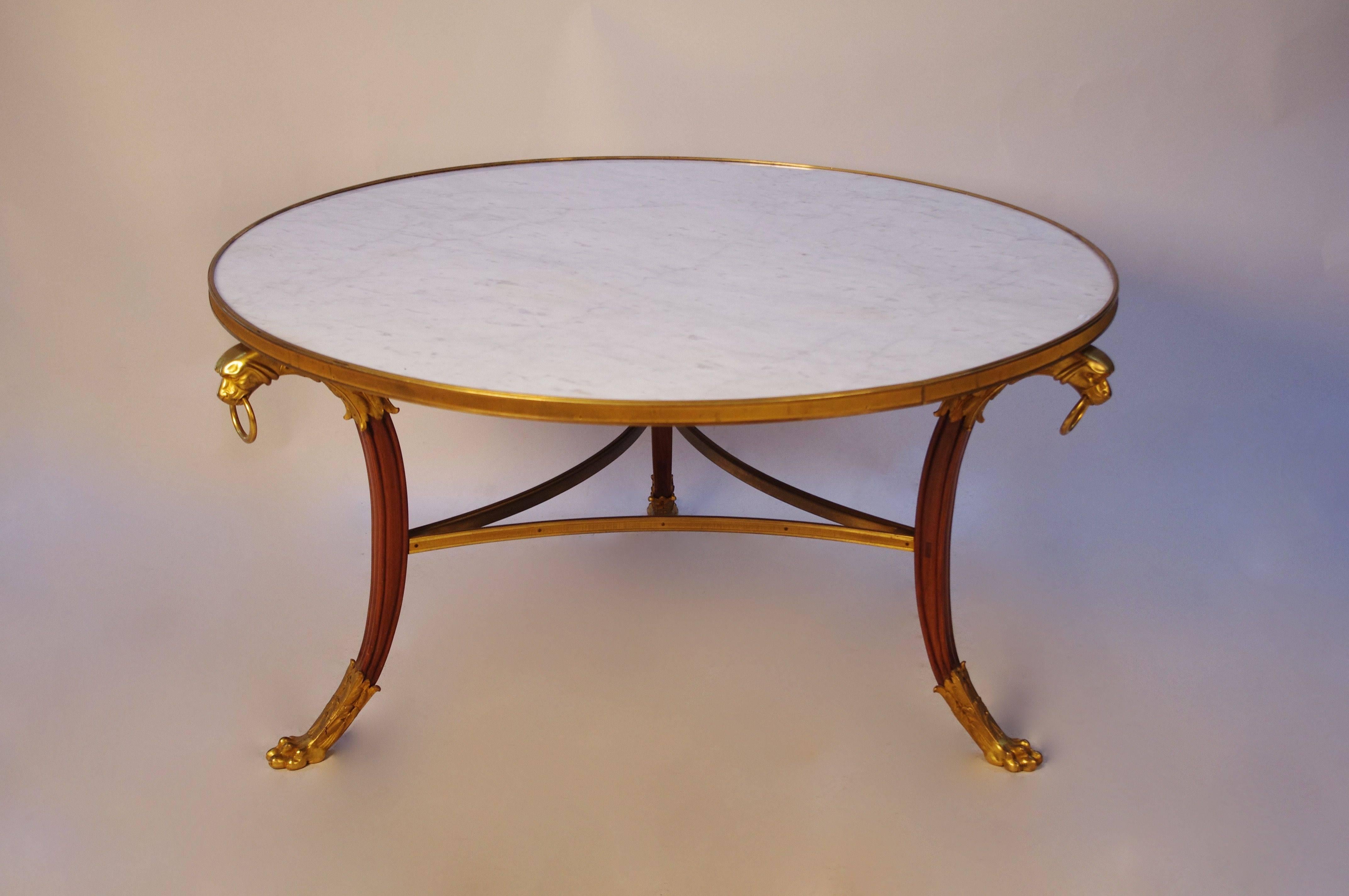 French Big Empire Style Round Coffee Table by Maison Rinck, circa 1950