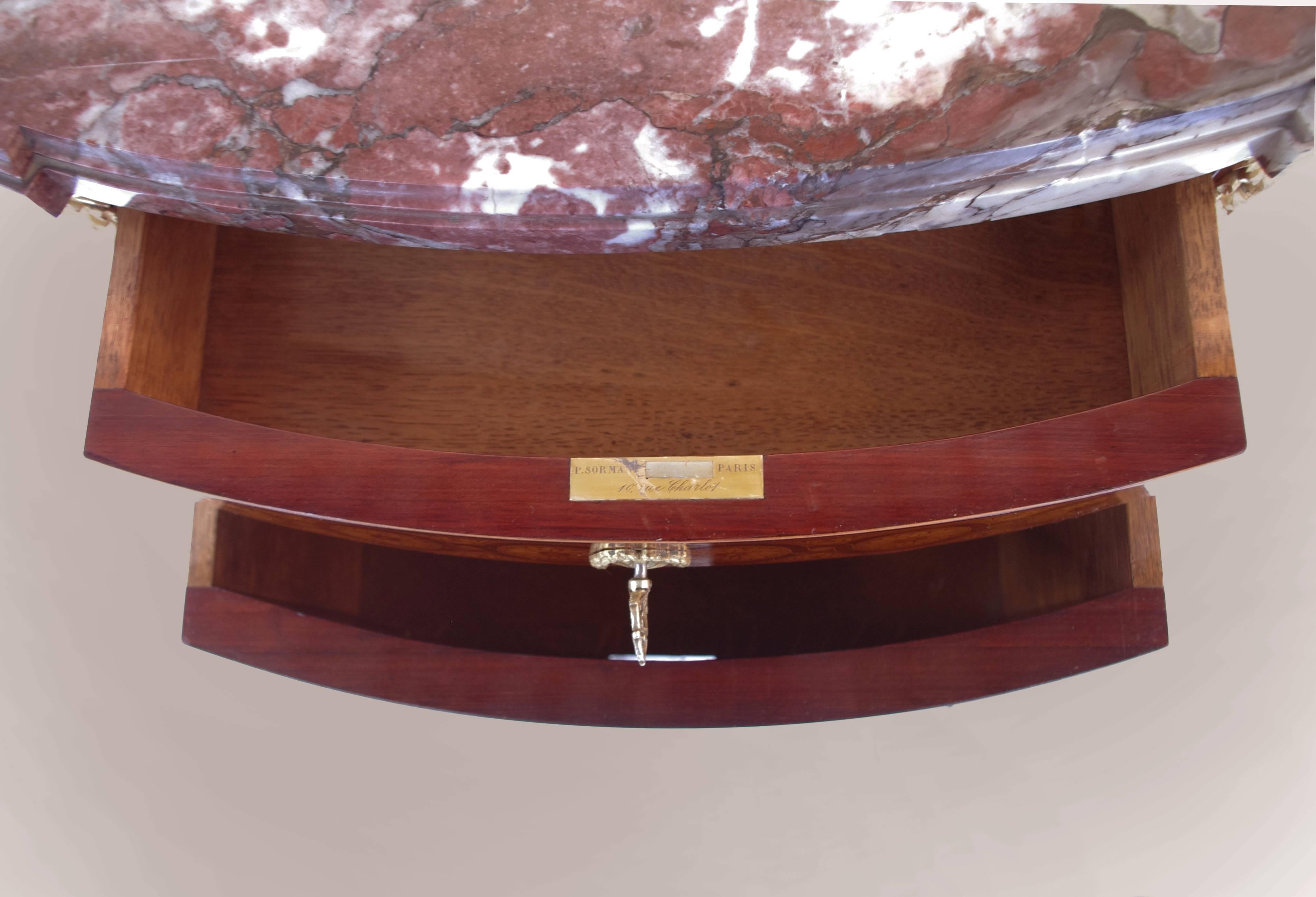 Late 19th Century False Pair of Half-Moon Little Marquetry Commodes Stamped Paul Sormani