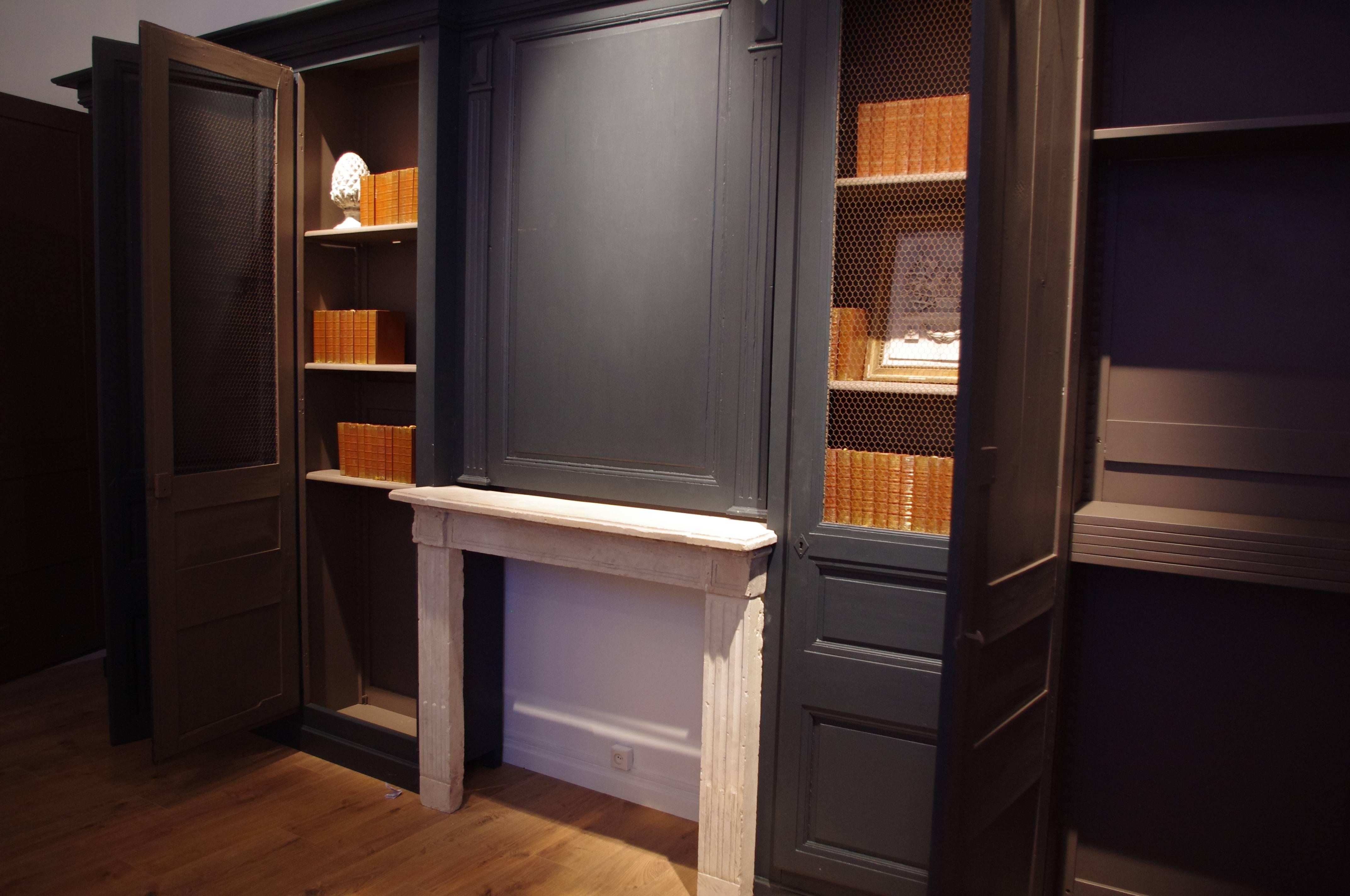 Louis XVI Style Painted Bookcase with a Fireplace and a Trumeau, circa 1880 3