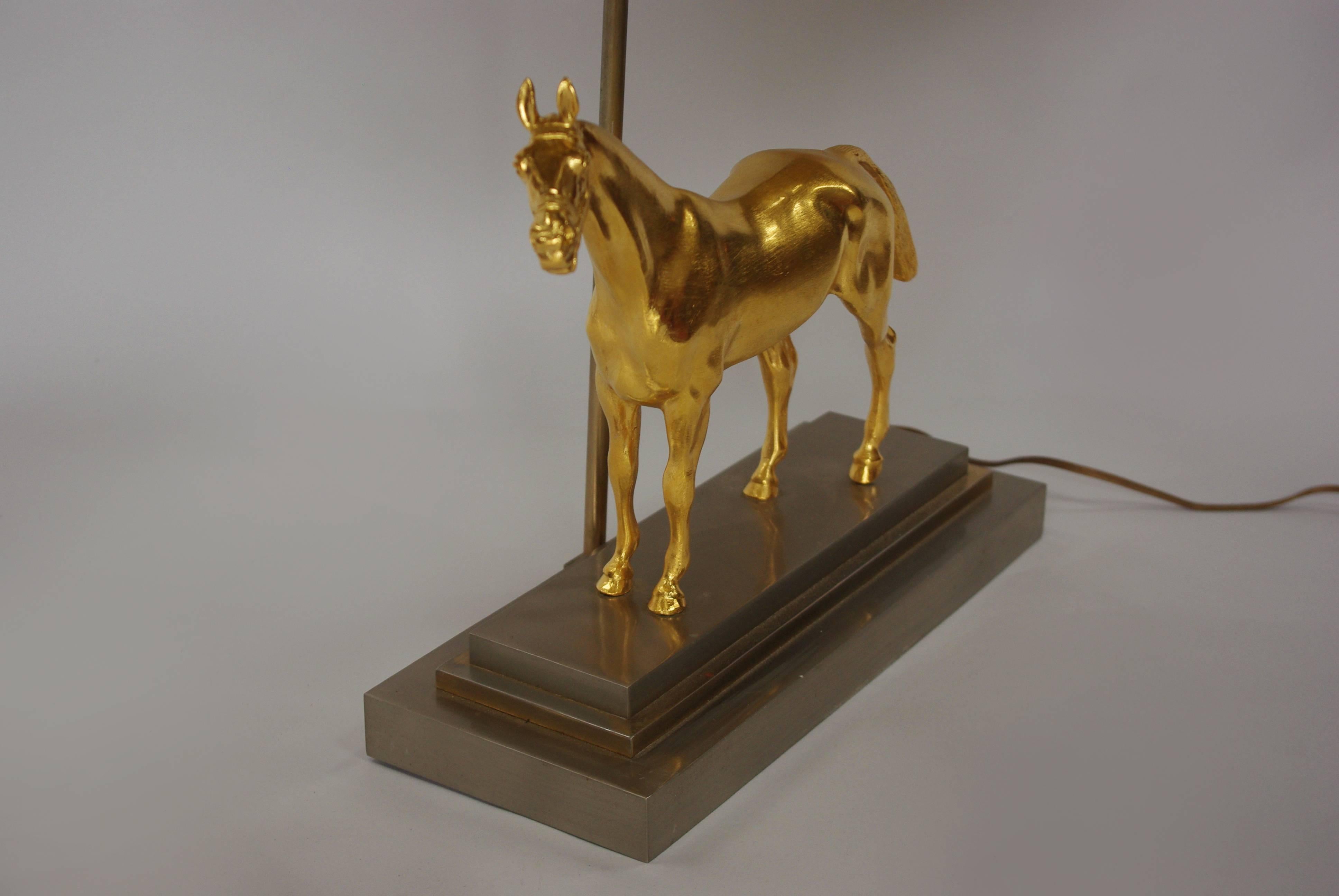 French Gilded and Silver Bronze Horse Lamp in the Style of Maison Jansen, 1960