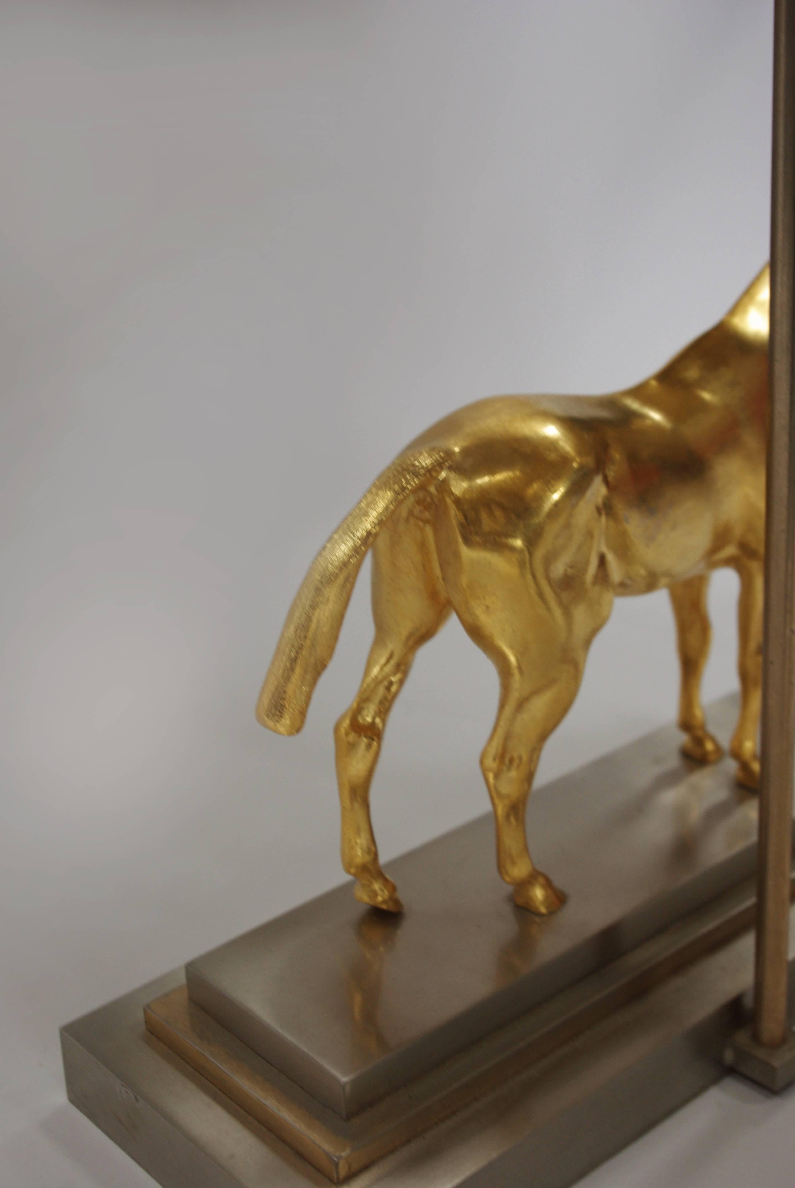 Gilded and Silver Bronze Horse Lamp in the Style of Maison Jansen, 1960 In Good Condition In Saint-Ouen, FR