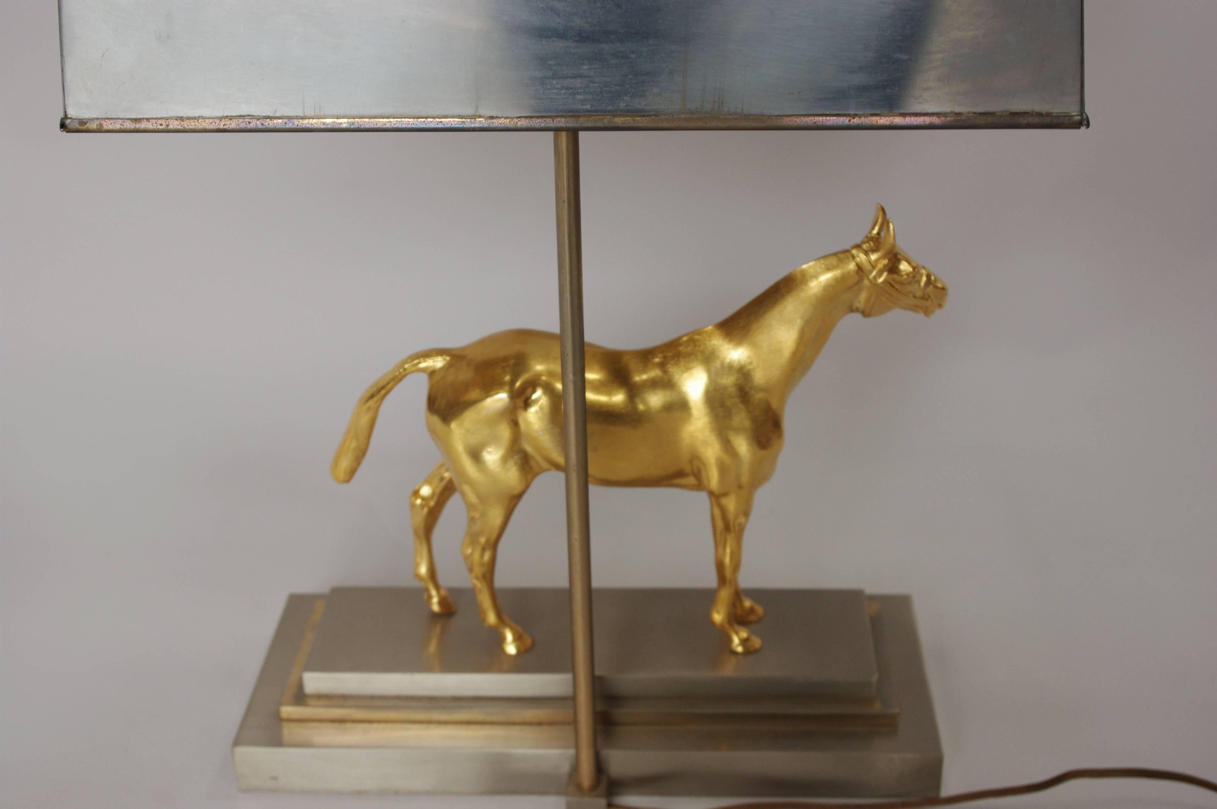 Mid-20th Century Gilded and Silver Bronze Horse Lamp in the Style of Maison Jansen, 1960