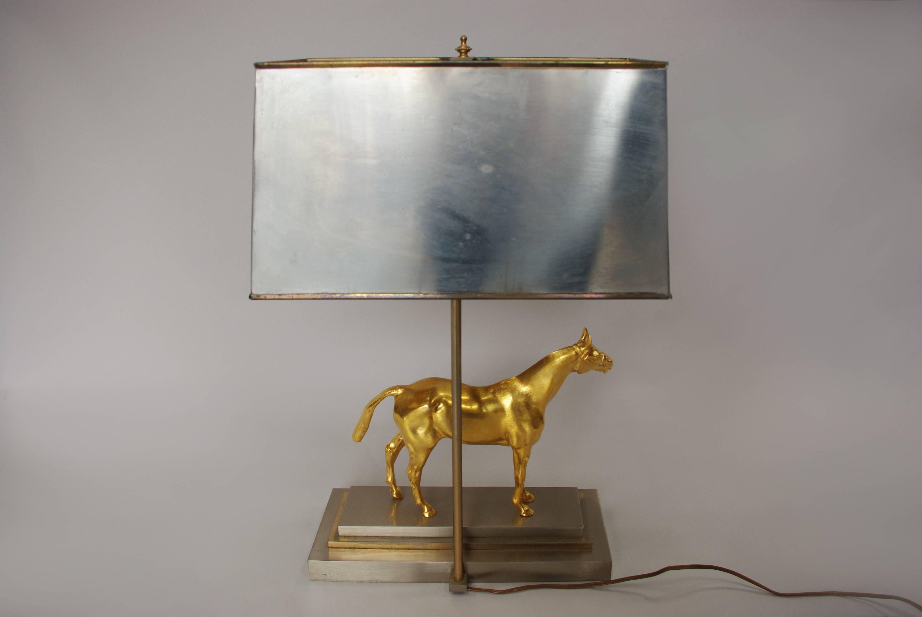 Gilded and Silver Bronze Horse Lamp in the Style of Maison Jansen, 1960 1