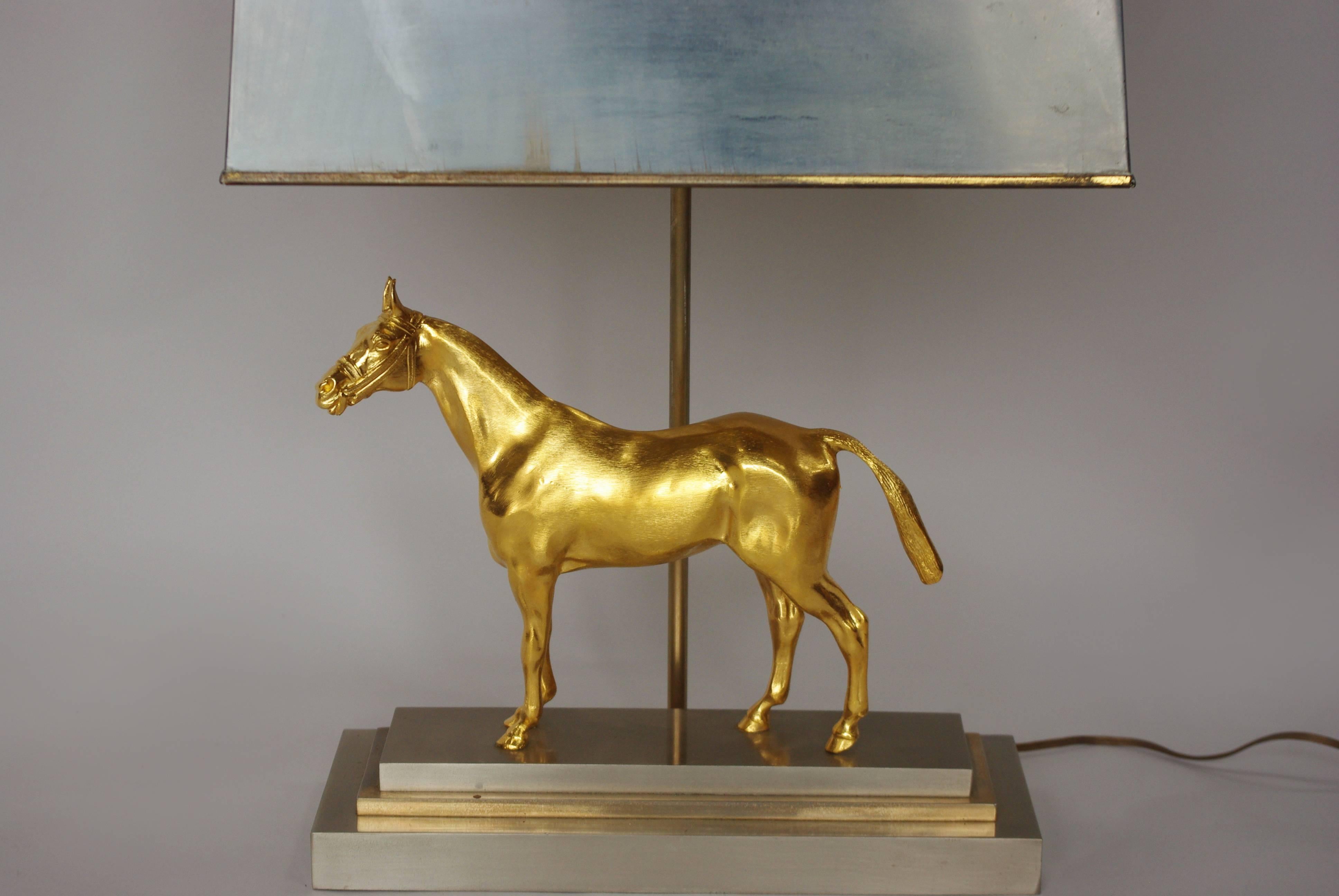 Gilded and Silver Bronze Horse Lamp in the Style of Maison Jansen, 1960 2