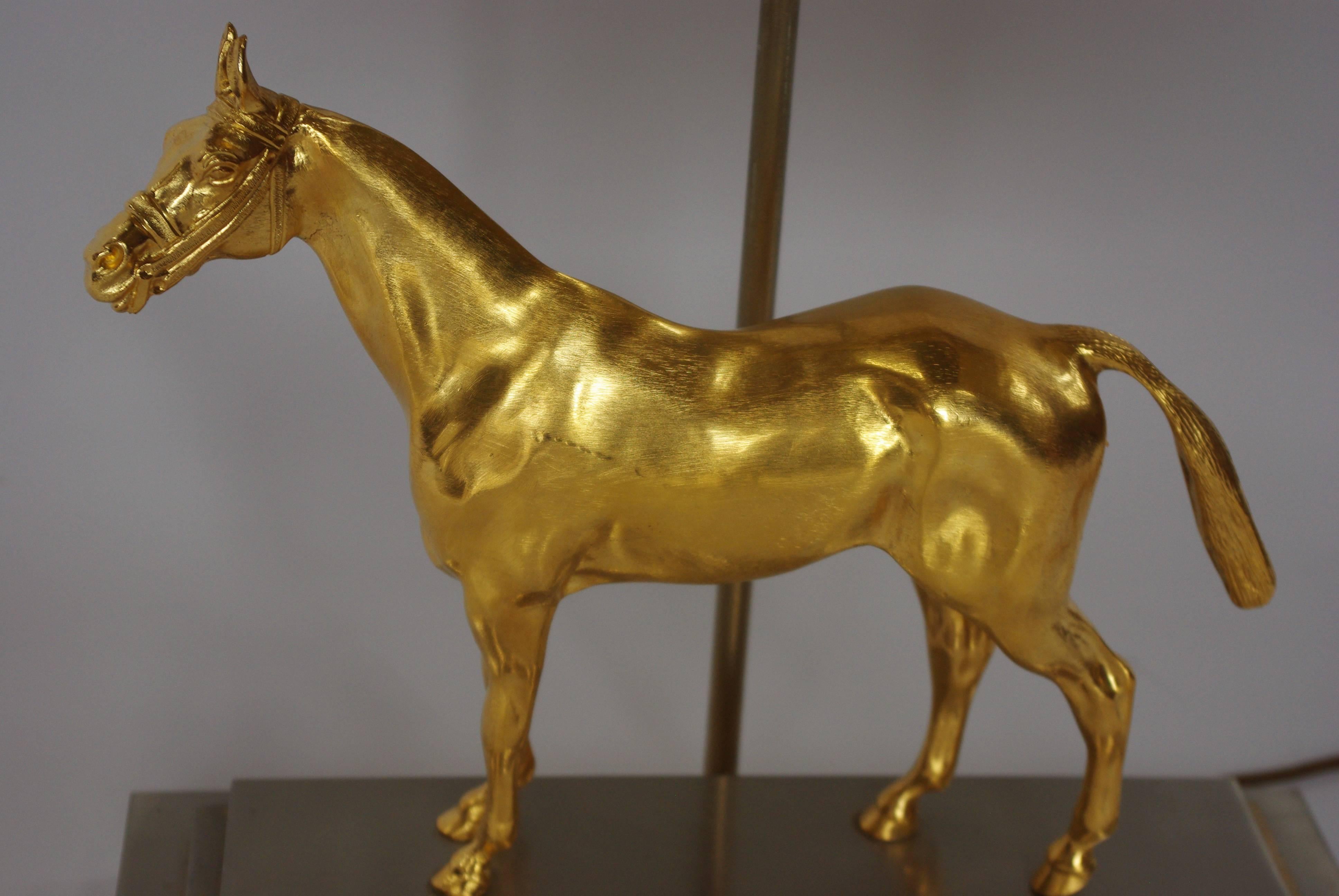 Gilded and Silver Bronze Horse Lamp in the Style of Maison Jansen, 1960 3