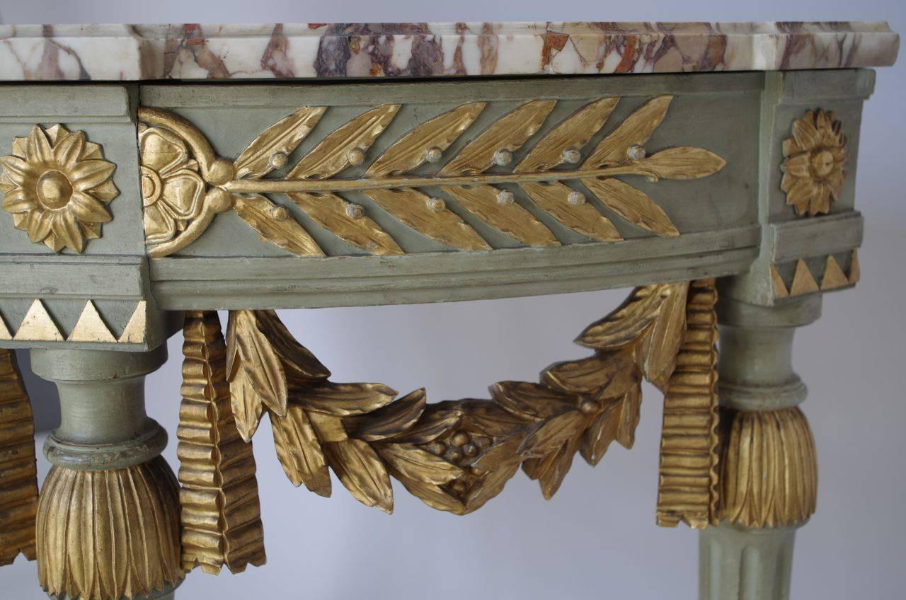 Late 19th Century Small Louis XVI Style Half-Moon Green Console, circa 1880 Stamped Mercier Frères